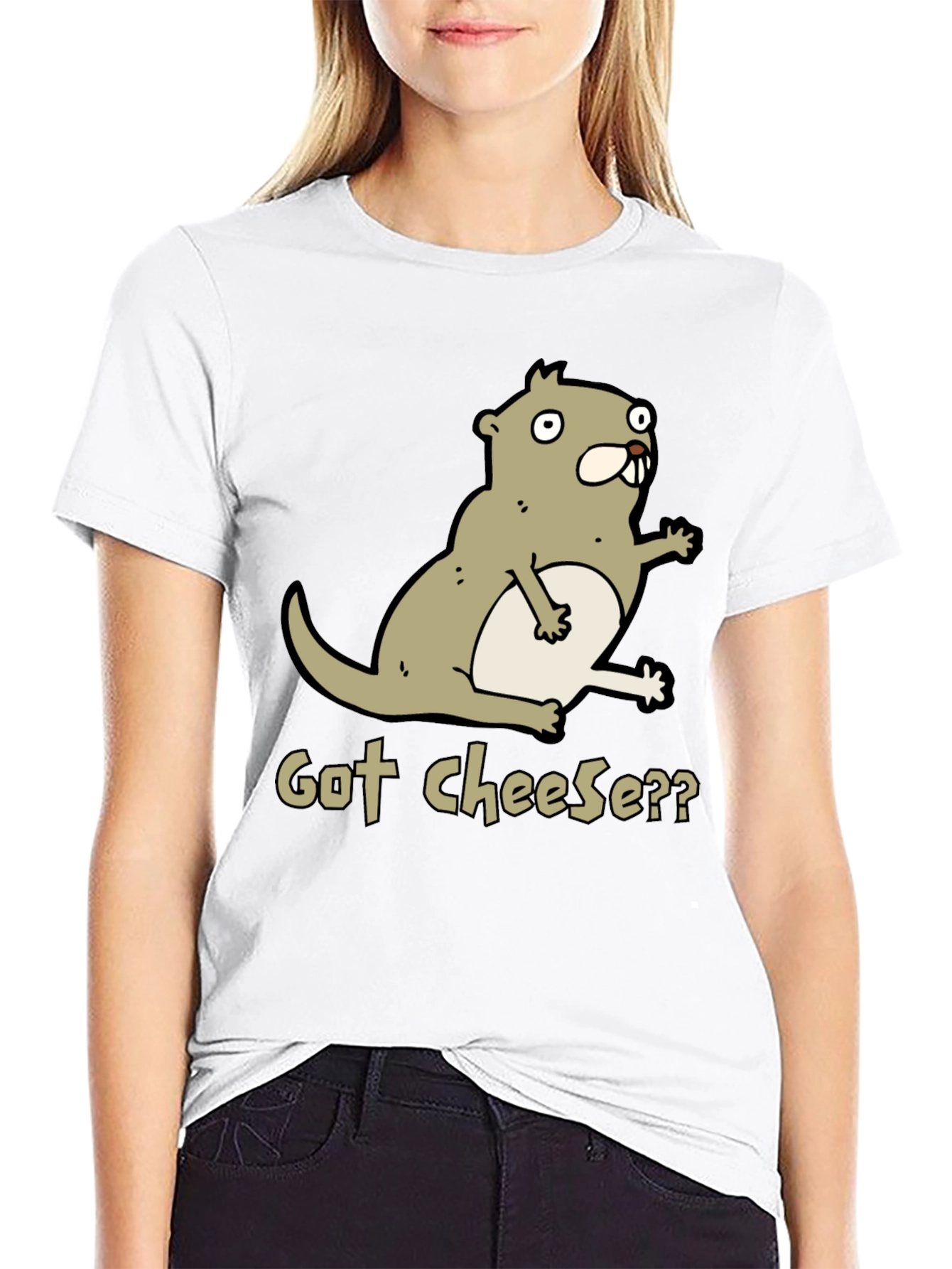 Black Got Cheese? Cartoon Beaver T-Shirt - Black view 9