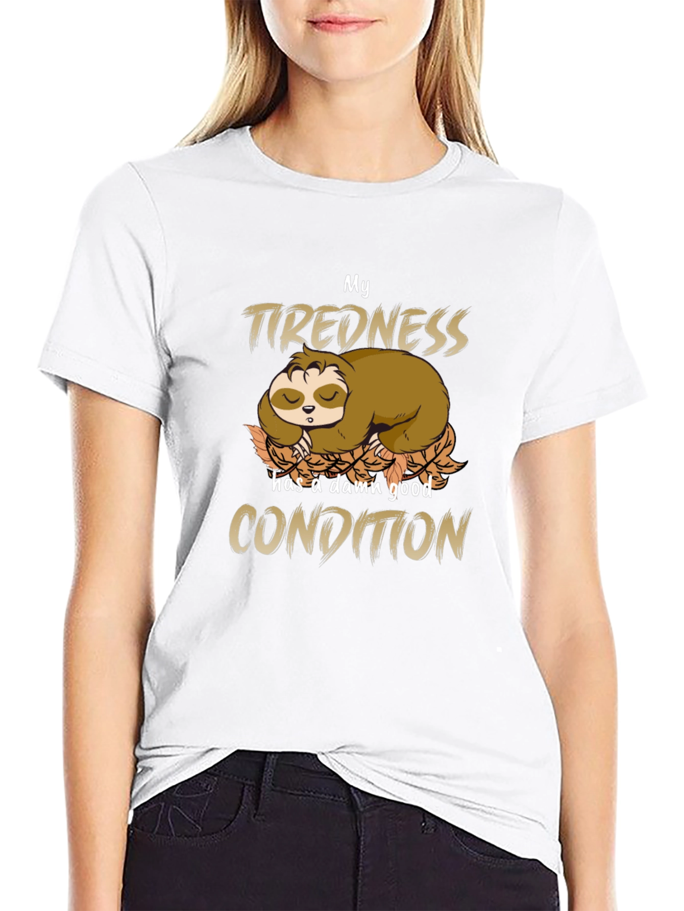 Black Funny Sloth Tiredness T-Shirt view 9