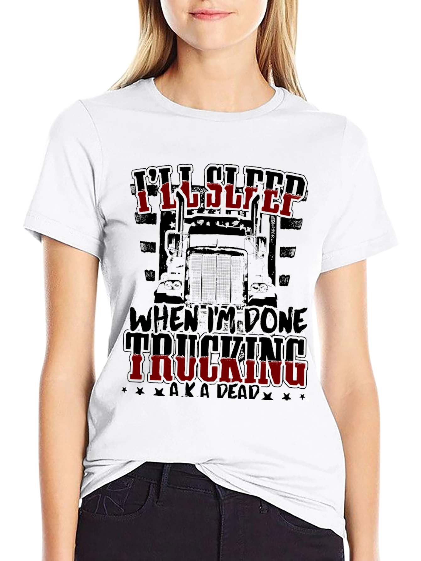 Black I'll Sleep When I'm Done Trucking T-Shirt view 9