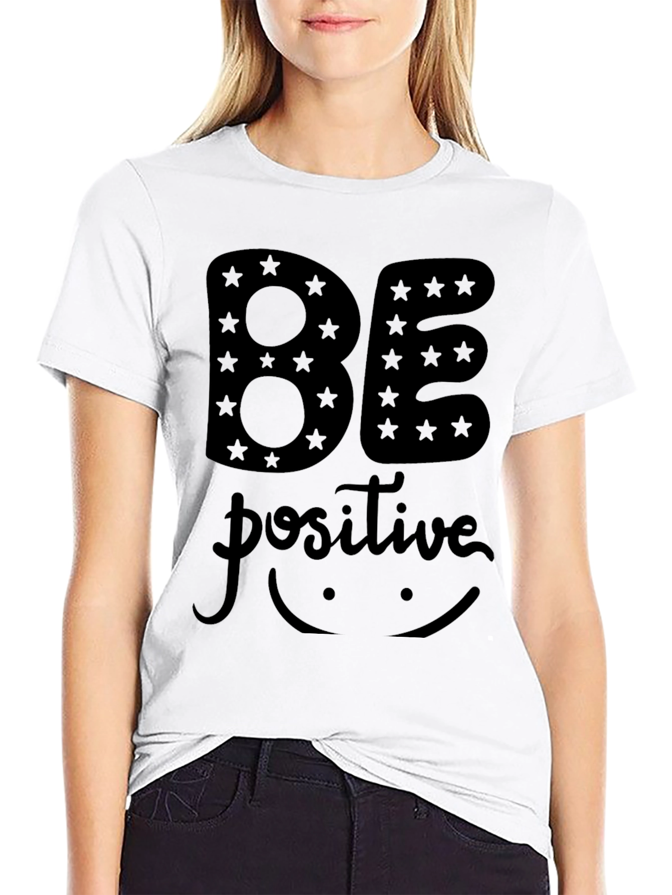 Black Be Positive Graphic Black T-Shirt view 9