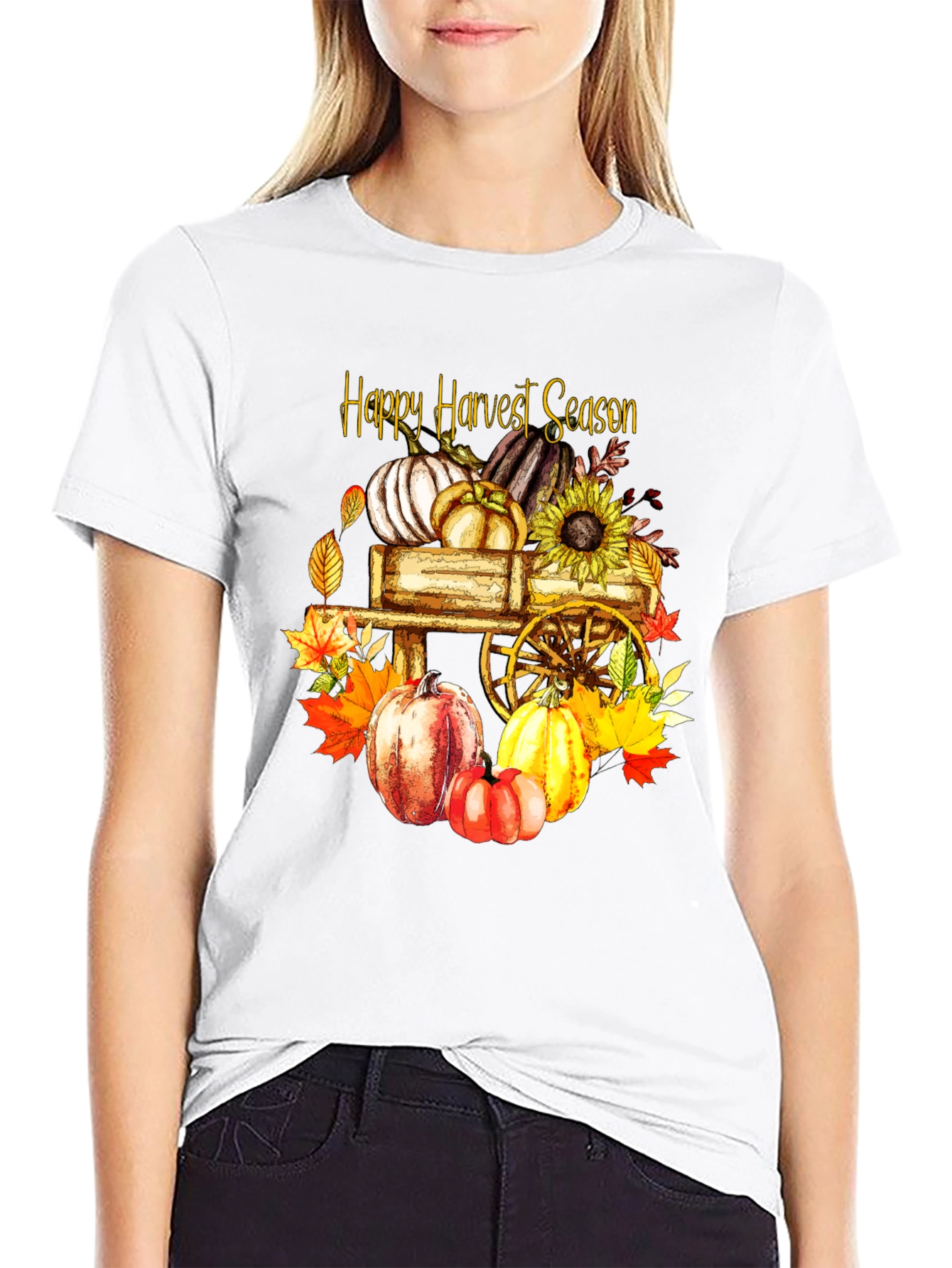 Black Happy Harvest Season Black Graphic T-Shirt view 9