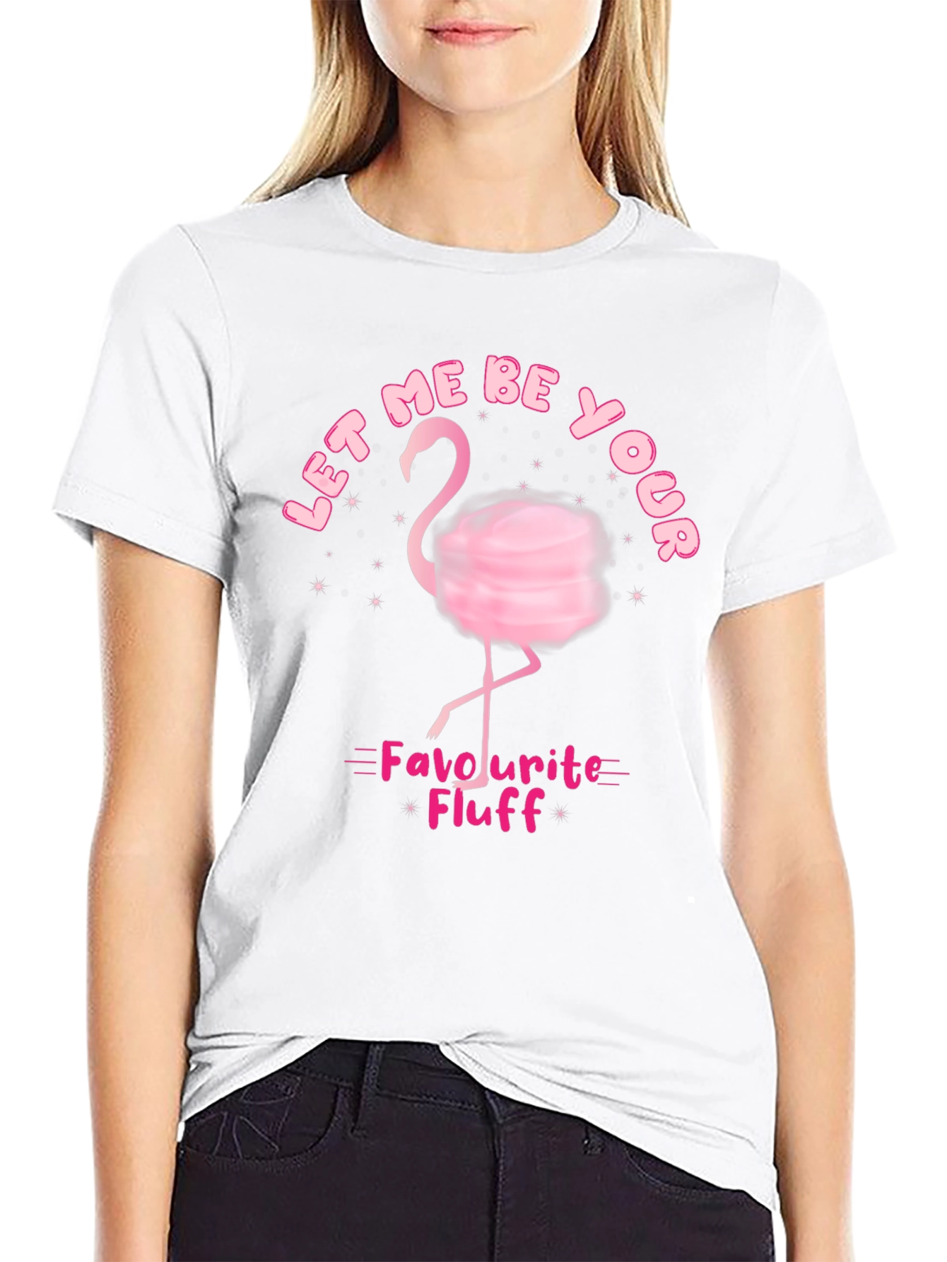 Black Whimsical Flamingo T-Shirt: Let Me Be Your Fluff! view 9