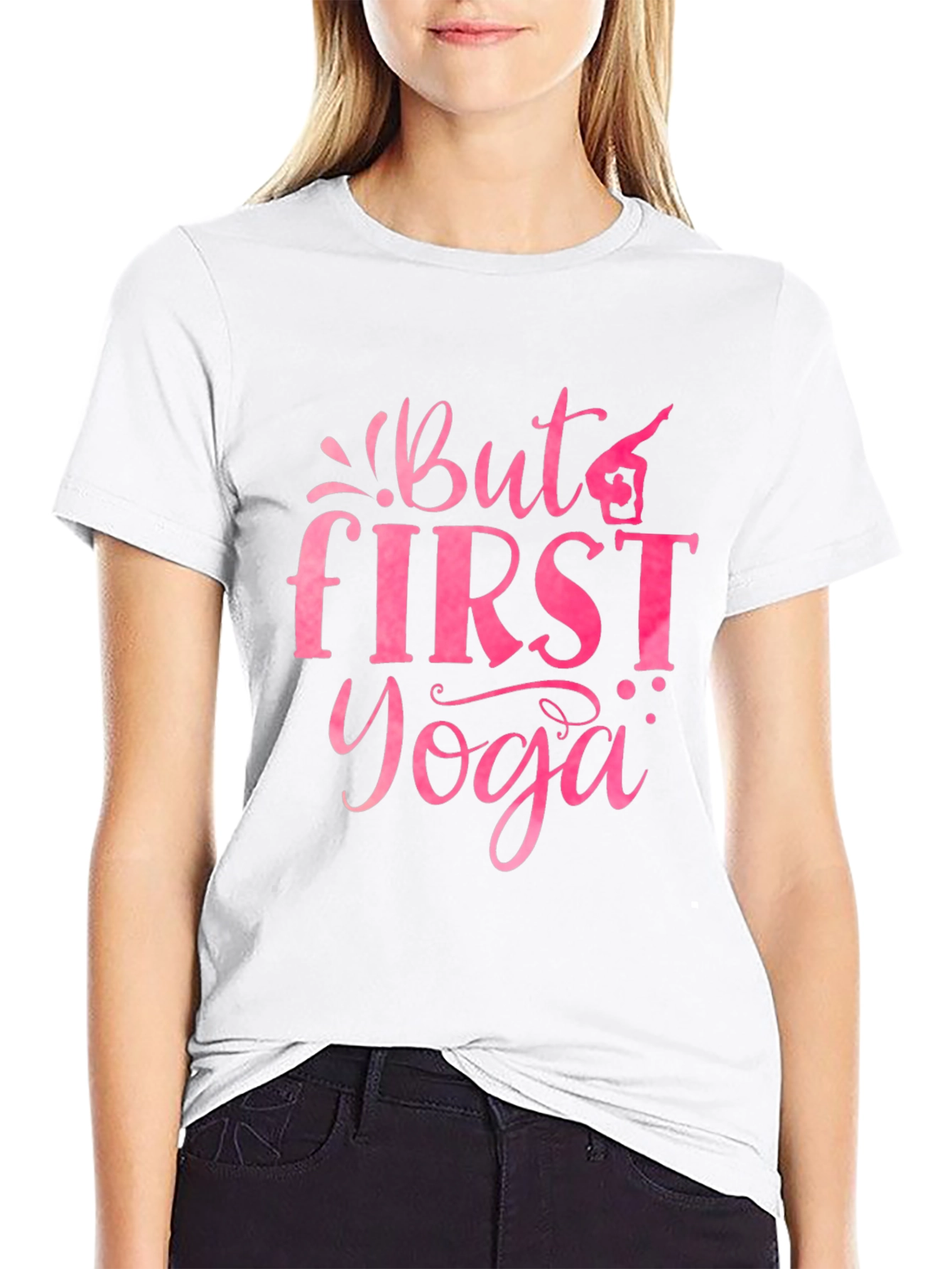 Black But First Yoga Graphic Tee - Black Cotton view 9
