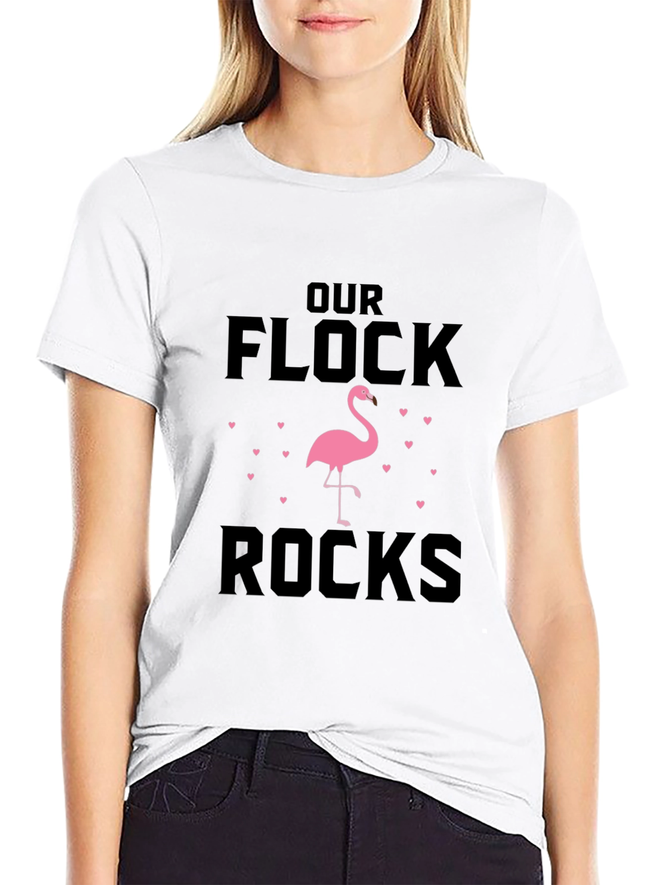 Black Our Flock Rocks Flamingo Graphic T-Shirt view 9