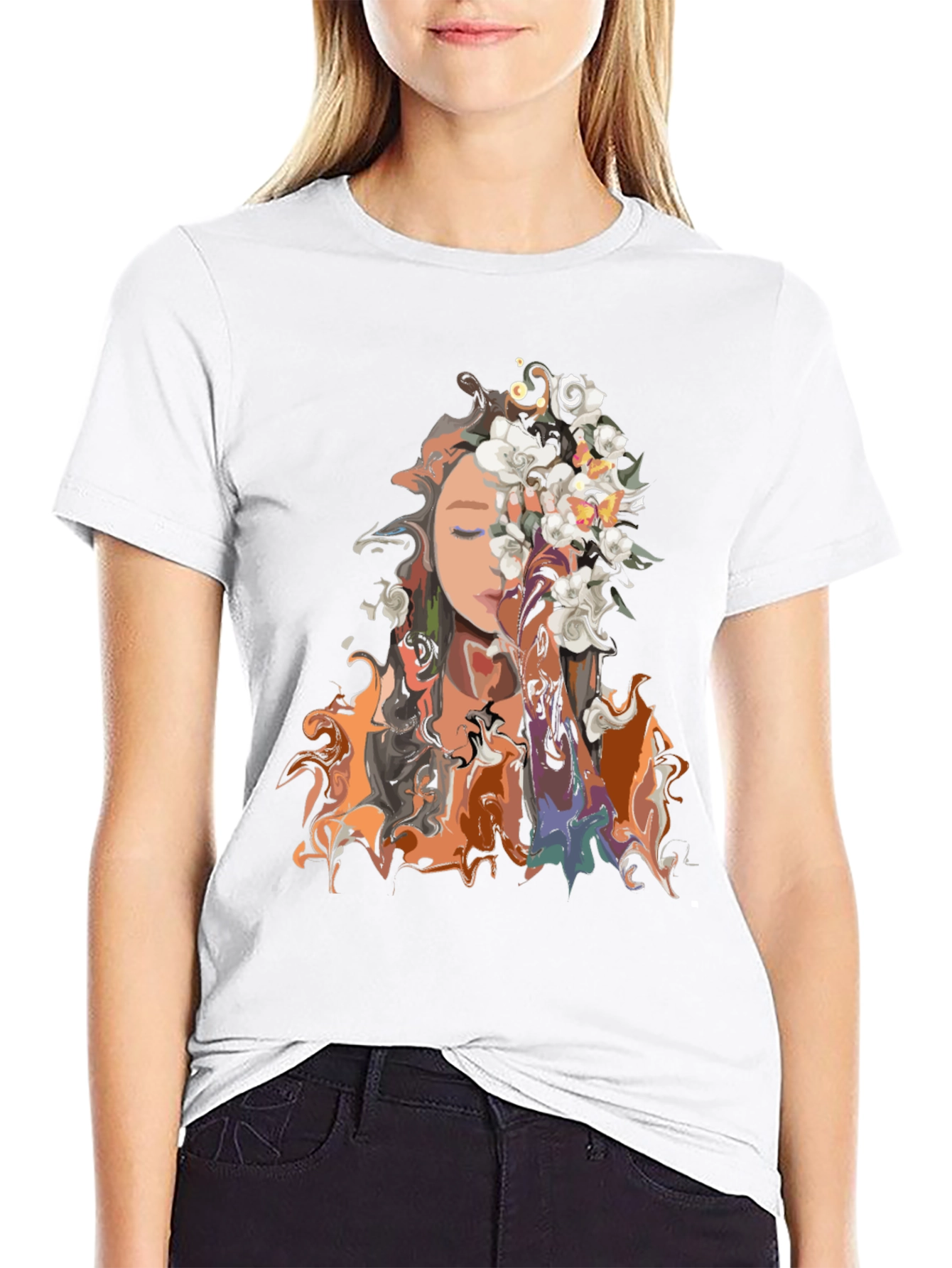 Floral Portrait Graphic T-Shirt - Stylish and Unique Design - 9