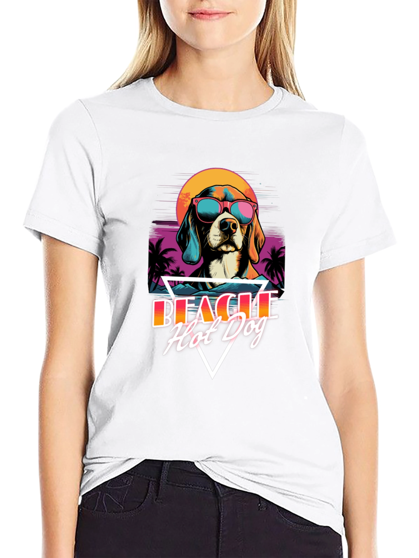 Black Retro Beagle Hot Dog T-Shirt view 9