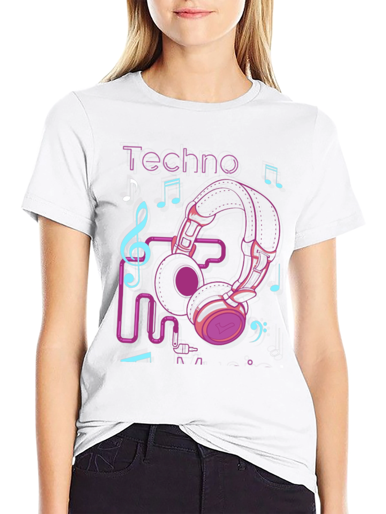 Black Techno Music Headphone Graphic T-Shirt view 9