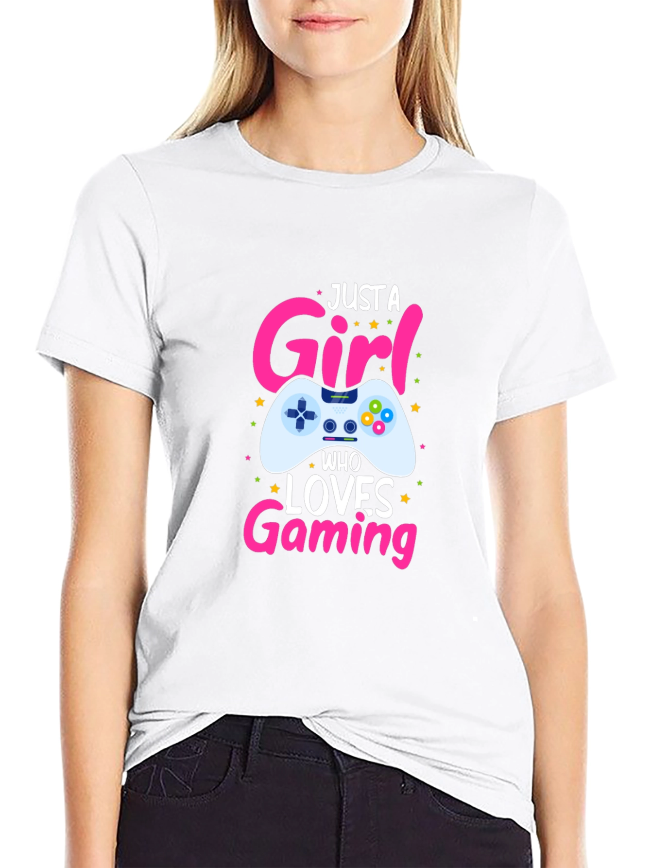Black Just a Girl Who Loves Gaming T-Shirt view 9