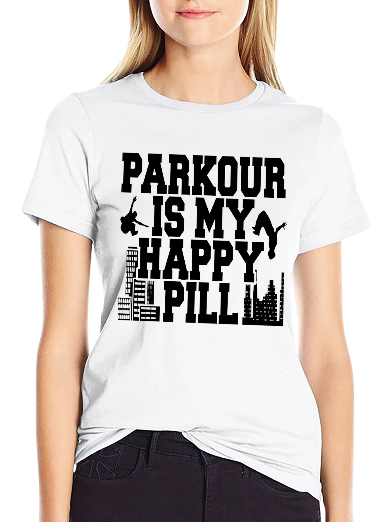 Black Parkour Happy Pill Graphic Tee - Black Cotton T-Shirt view 9