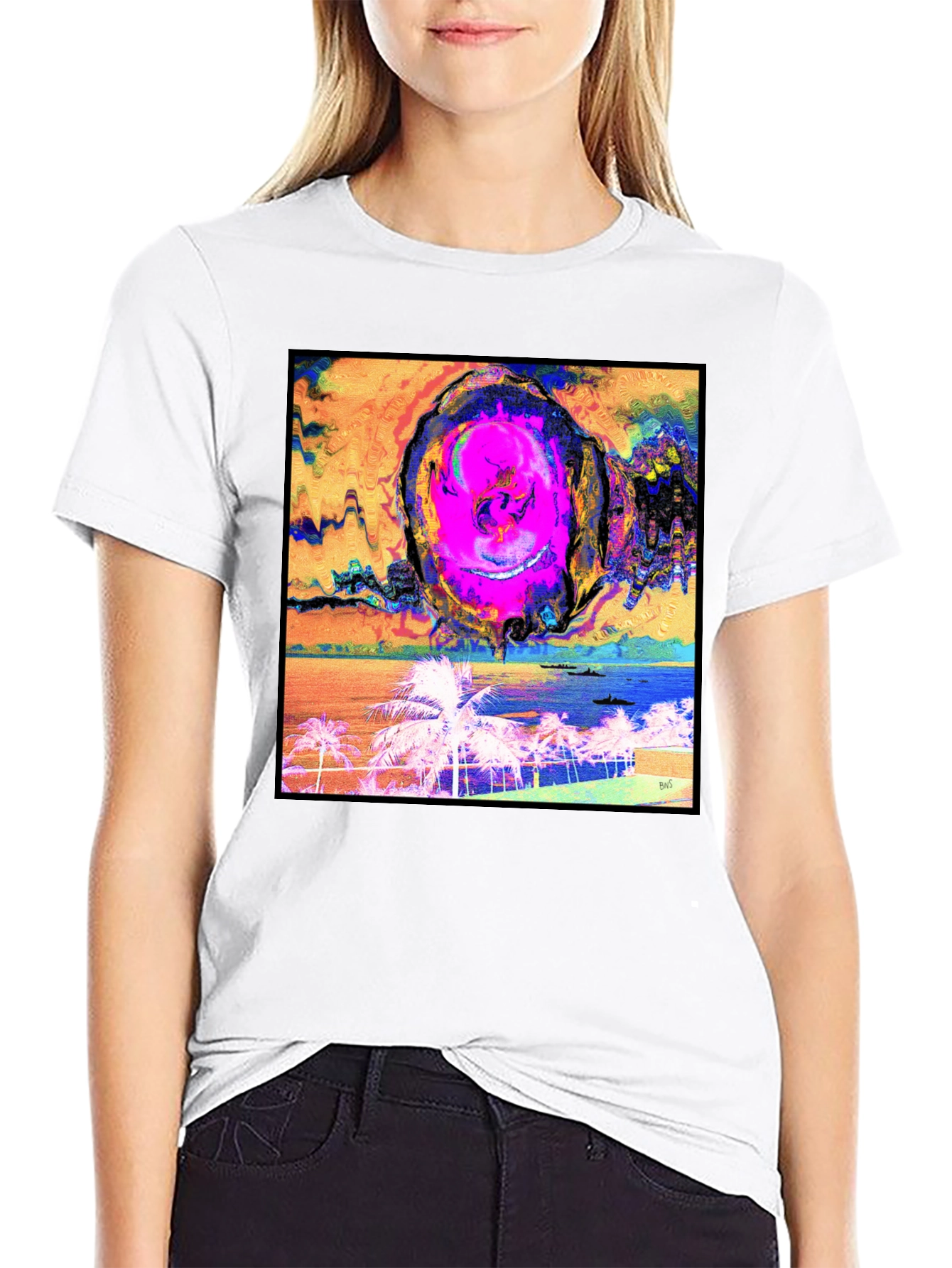 Black Abstract Beach T-Shirt - Unique Graphic Tee view 9