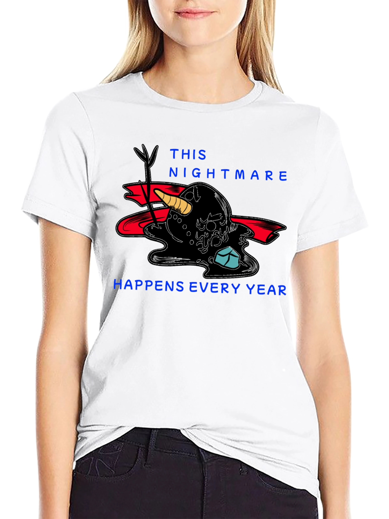 Black Melting Snowman Graphic Tee - Winter Nightmare Shirt view 9