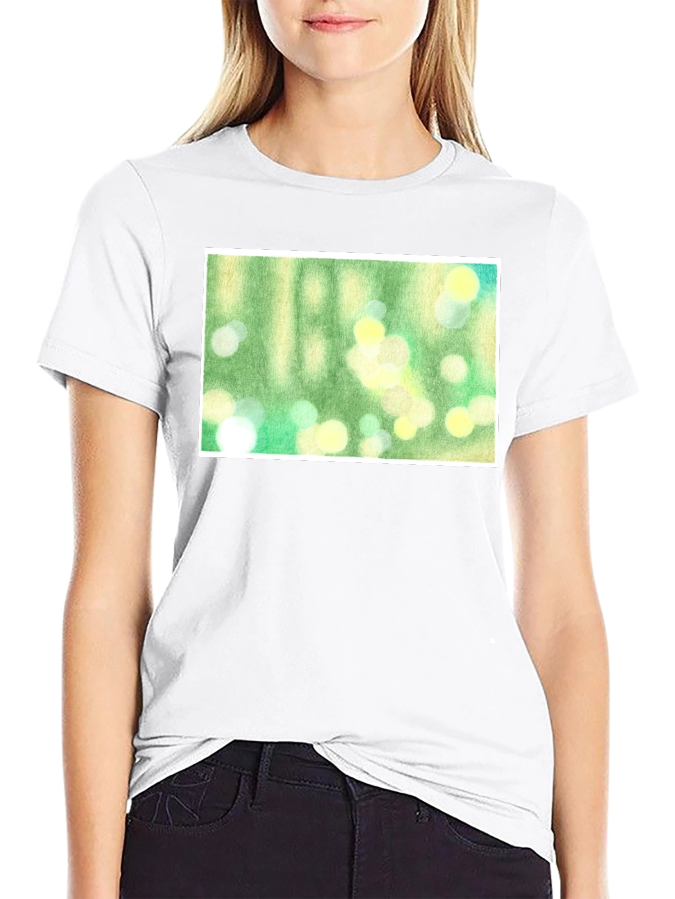 Black Green Bokeh Art Black T-Shirt view 9