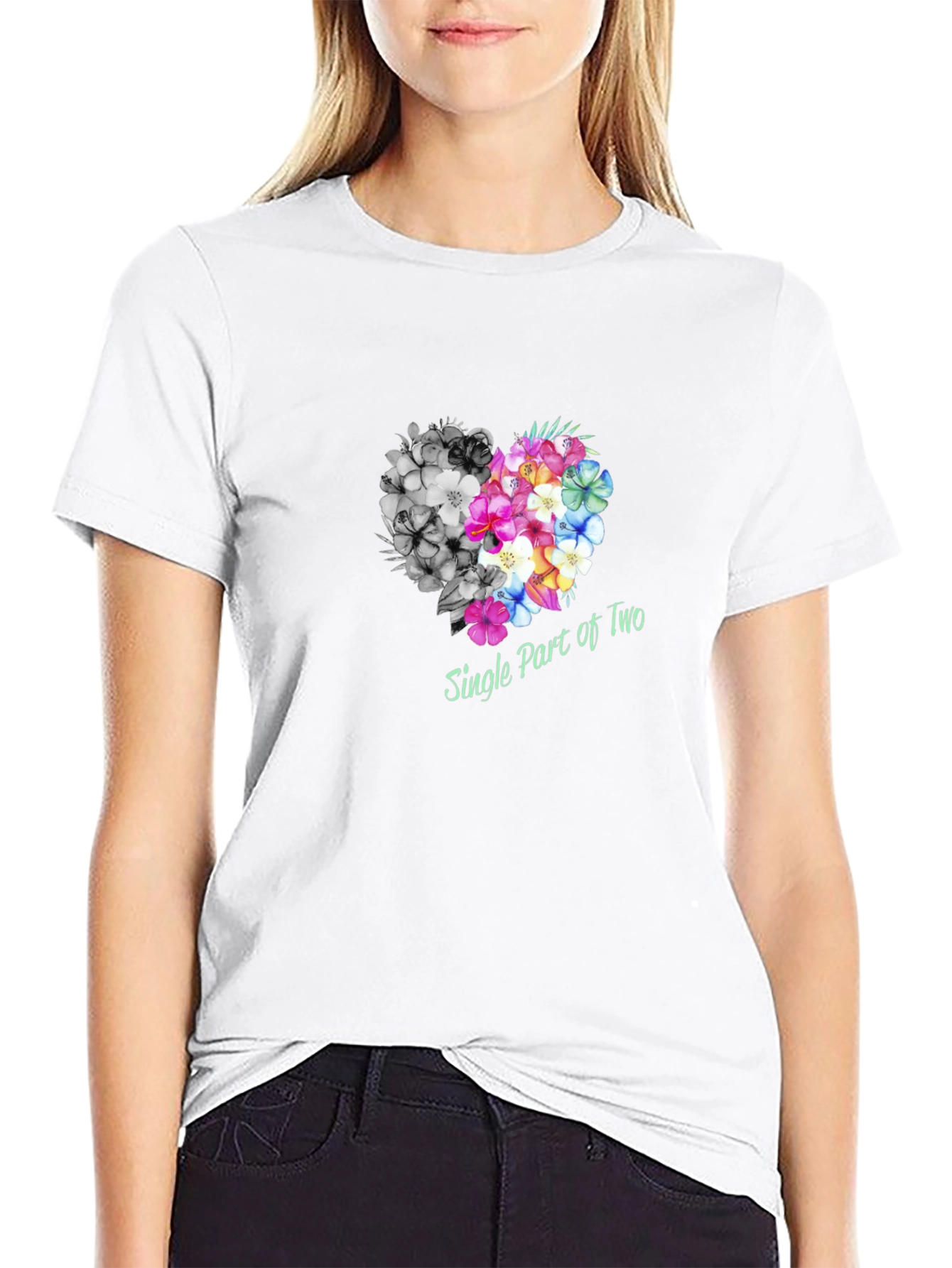 Black Single Part of Two Floral Heart T-Shirt view 9