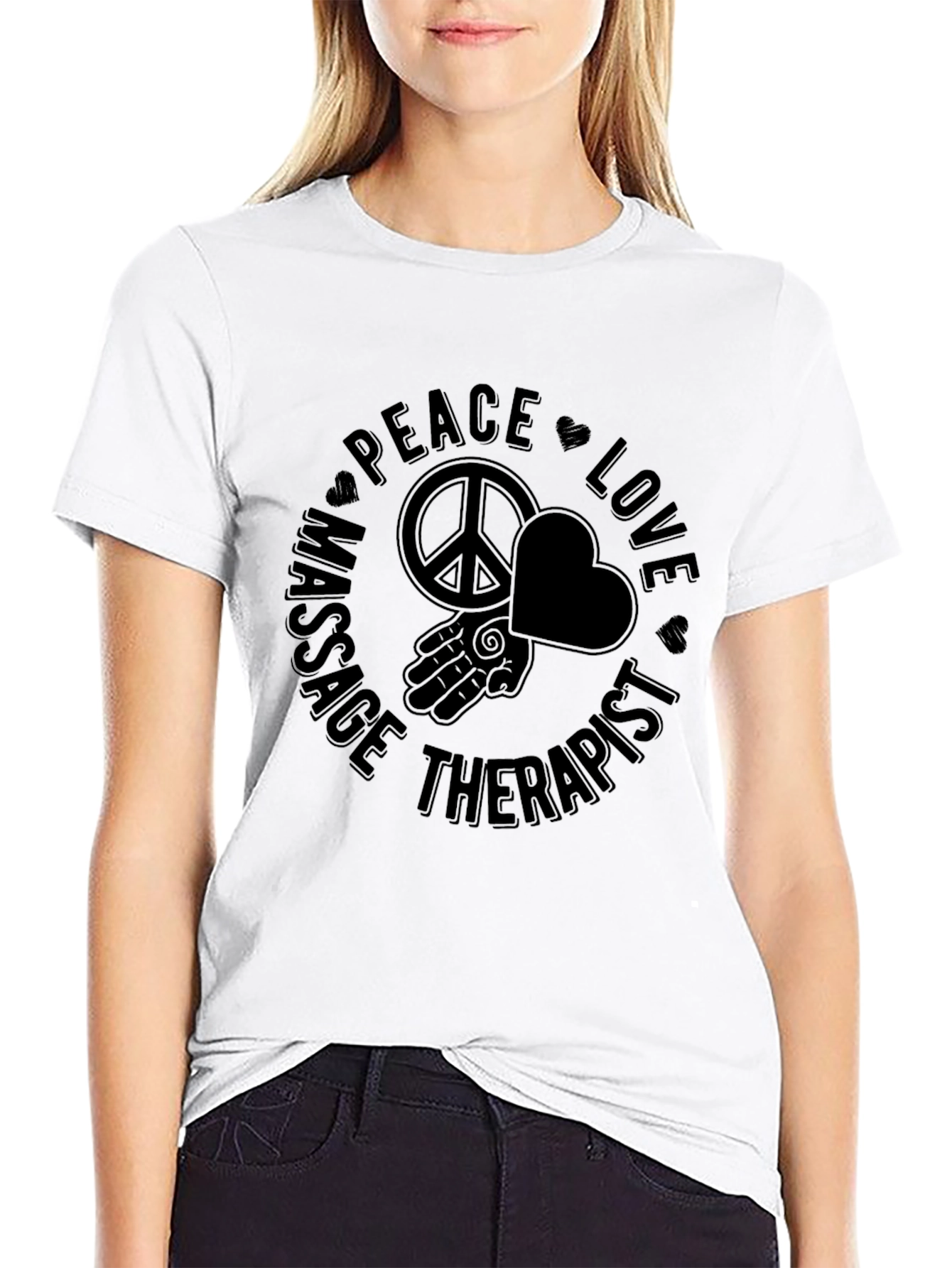 Black Peace Love Massage Therapist Black T-Shirt view 9