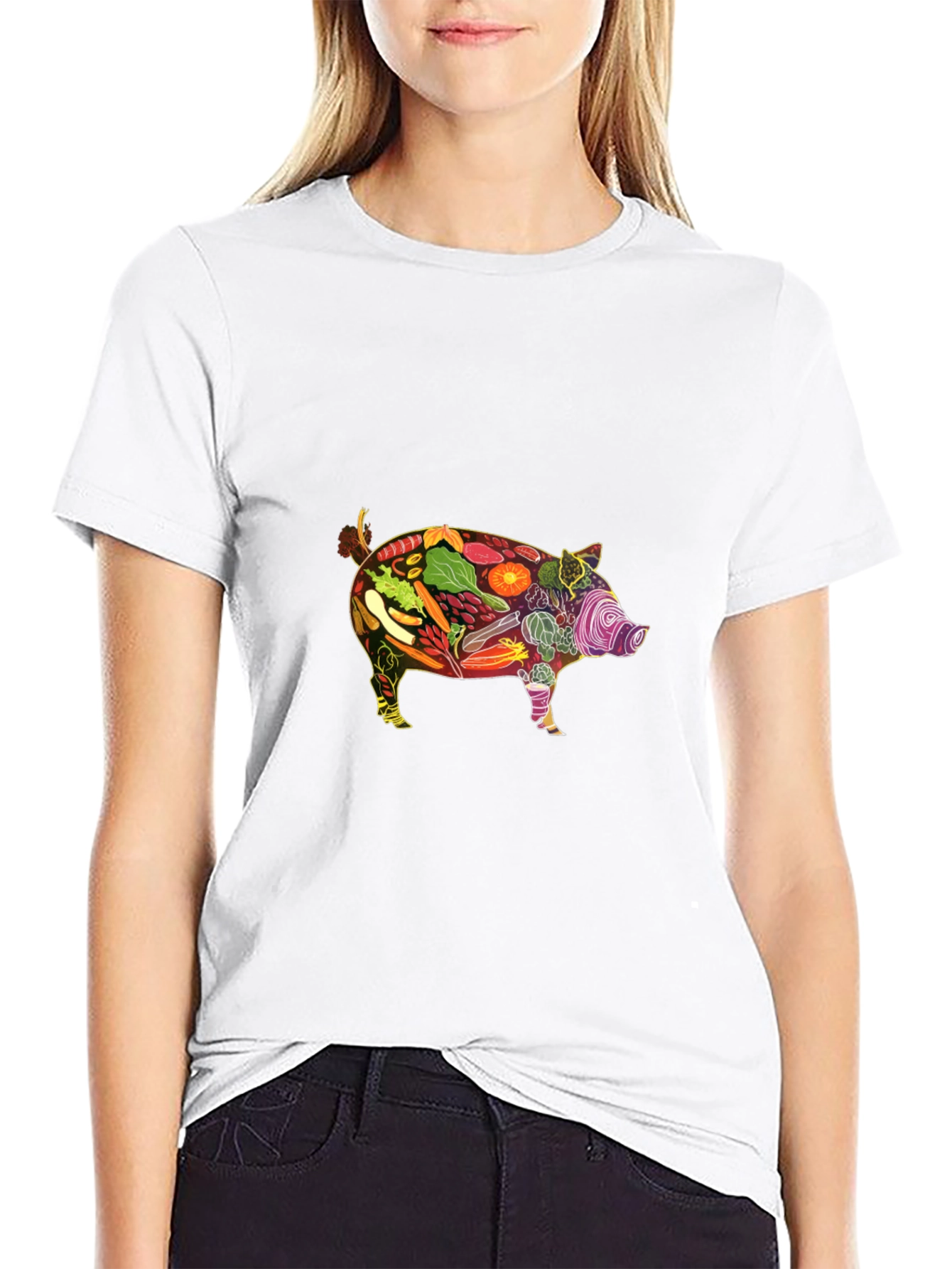 Black Veggie Pig Graphic Tee - Black Unisex Shirt view 9