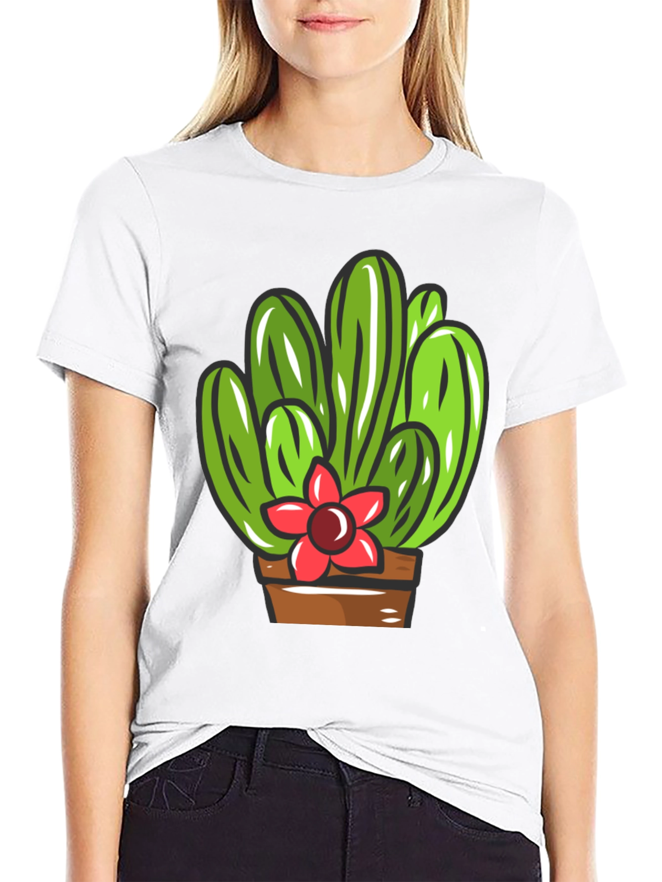 Black Cactus Flower Graphic T-Shirt - Black Cotton Tee view 9