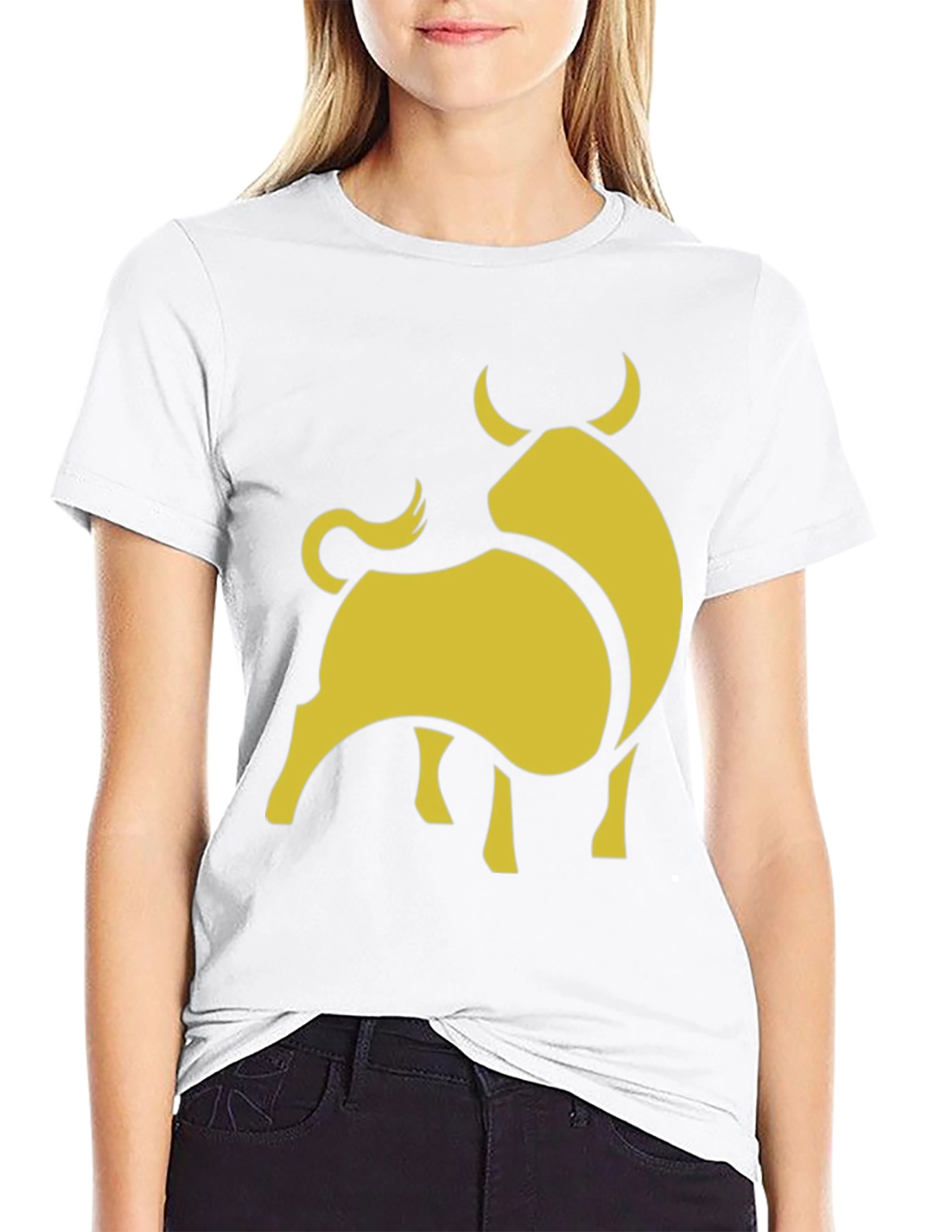 Black Stylish Black Tee with Gold Bull Graphic view 9