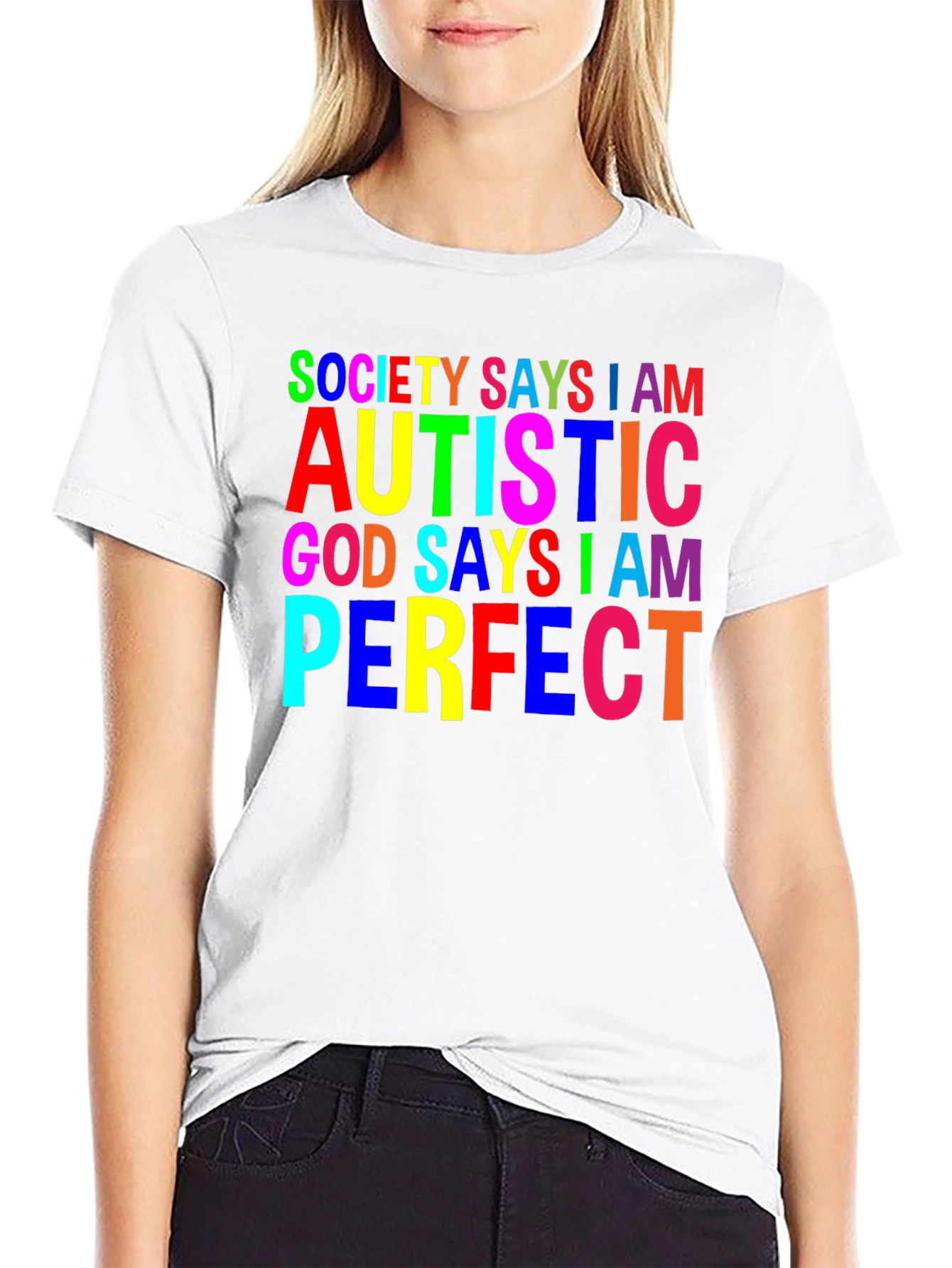 Black Autism Awareness T-Shirt: Society Says I Am Autistic, God Says I Am Perfect view 9