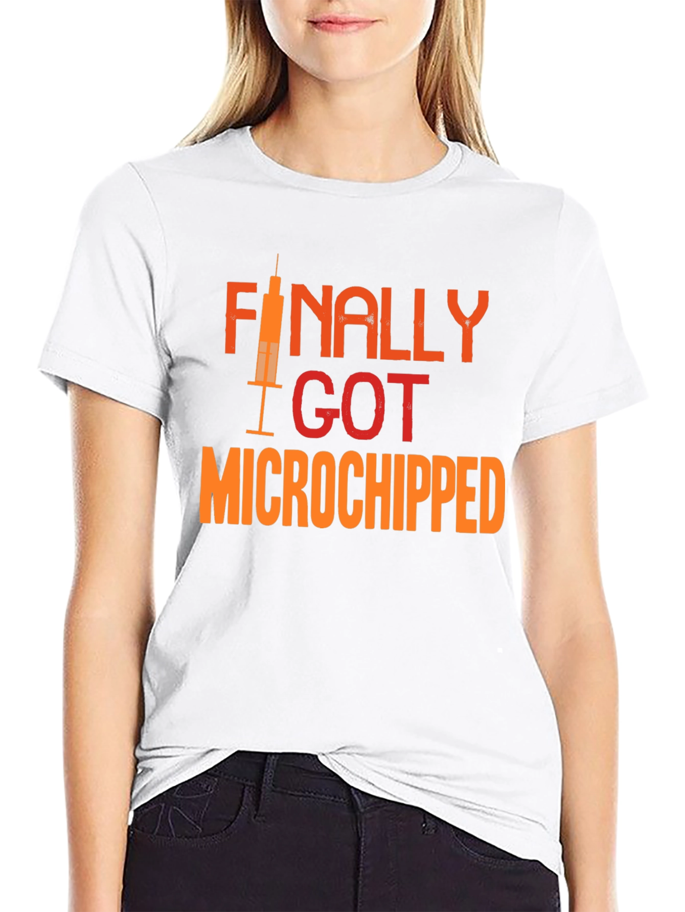 Black Finally Microchipped T-Shirt: Funny Vaccine Tee view 9