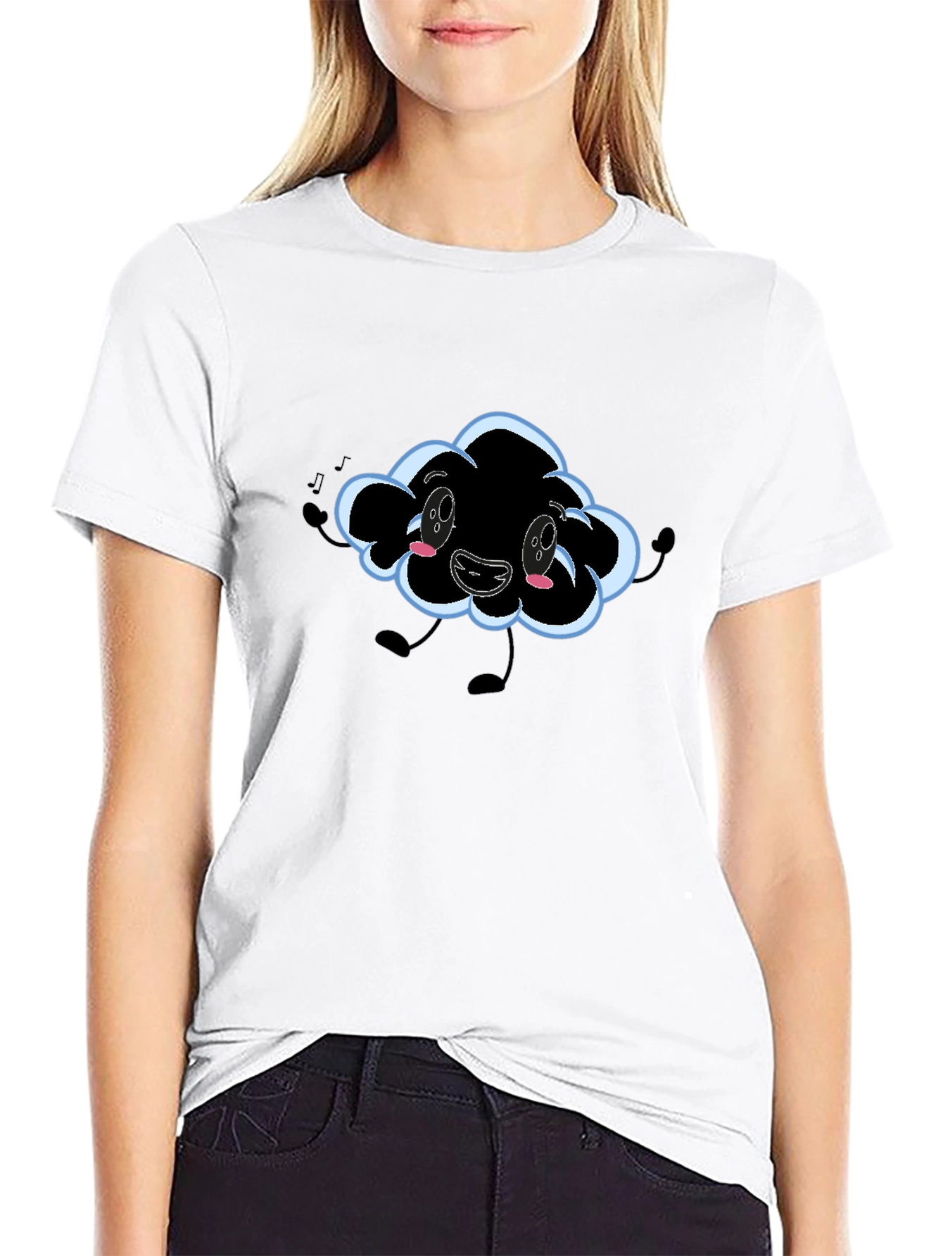 Black Cartoon Cloud Graphic T-Shirt - Black view 9
