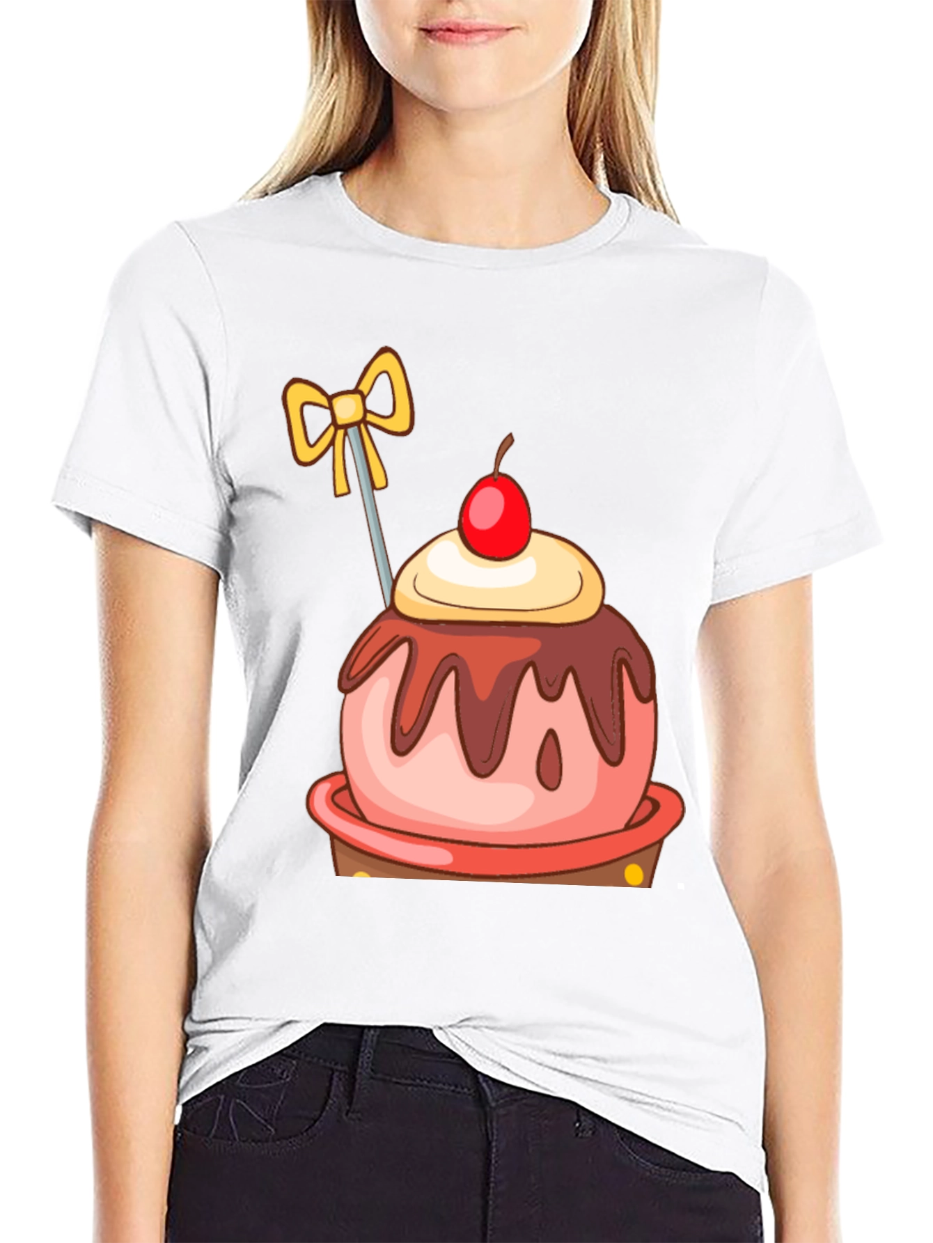 Black Cartoon Cupcake T-Shirt view 9