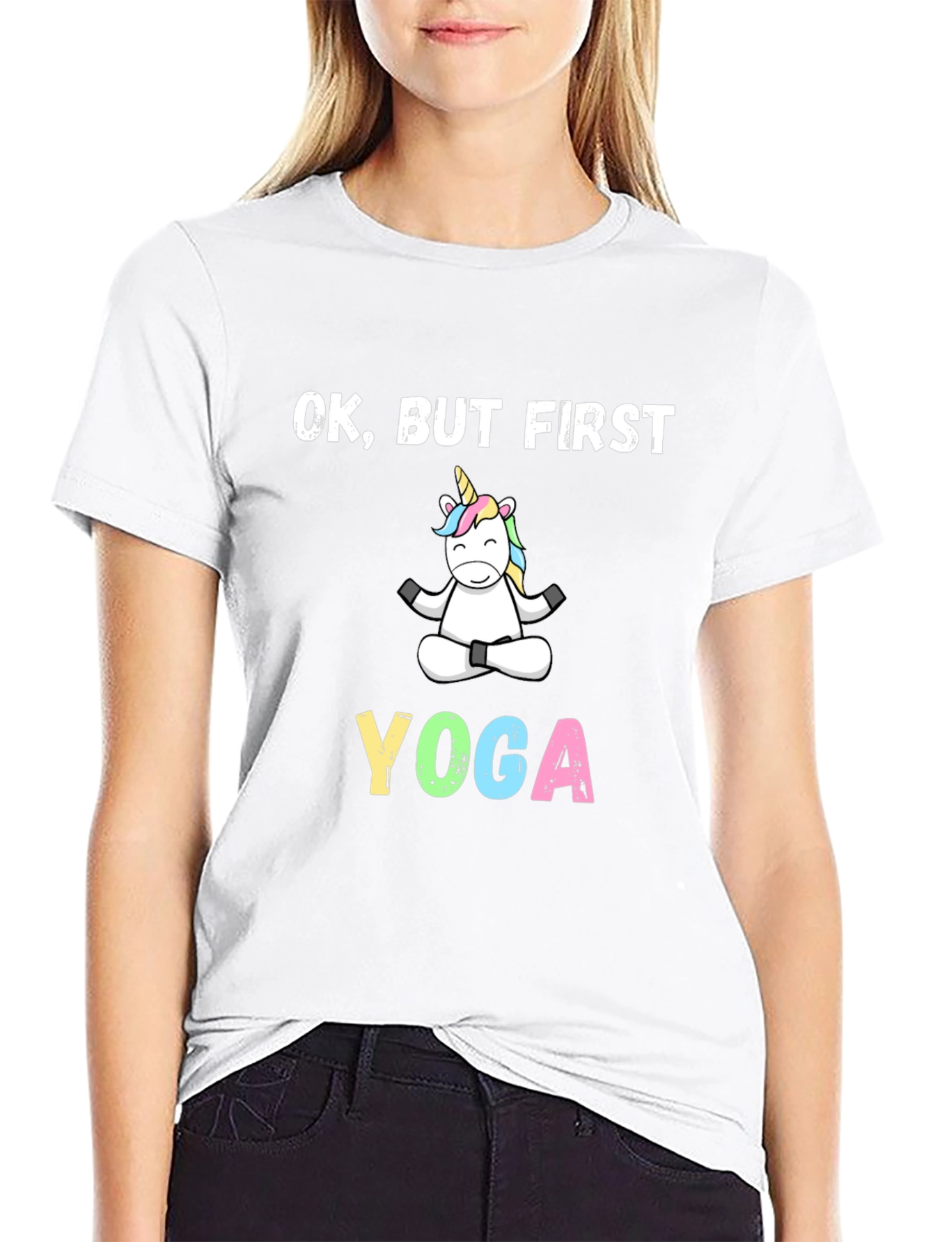 Black Yoga Unicorn T-Shirt - OK, But First Yoga view 9