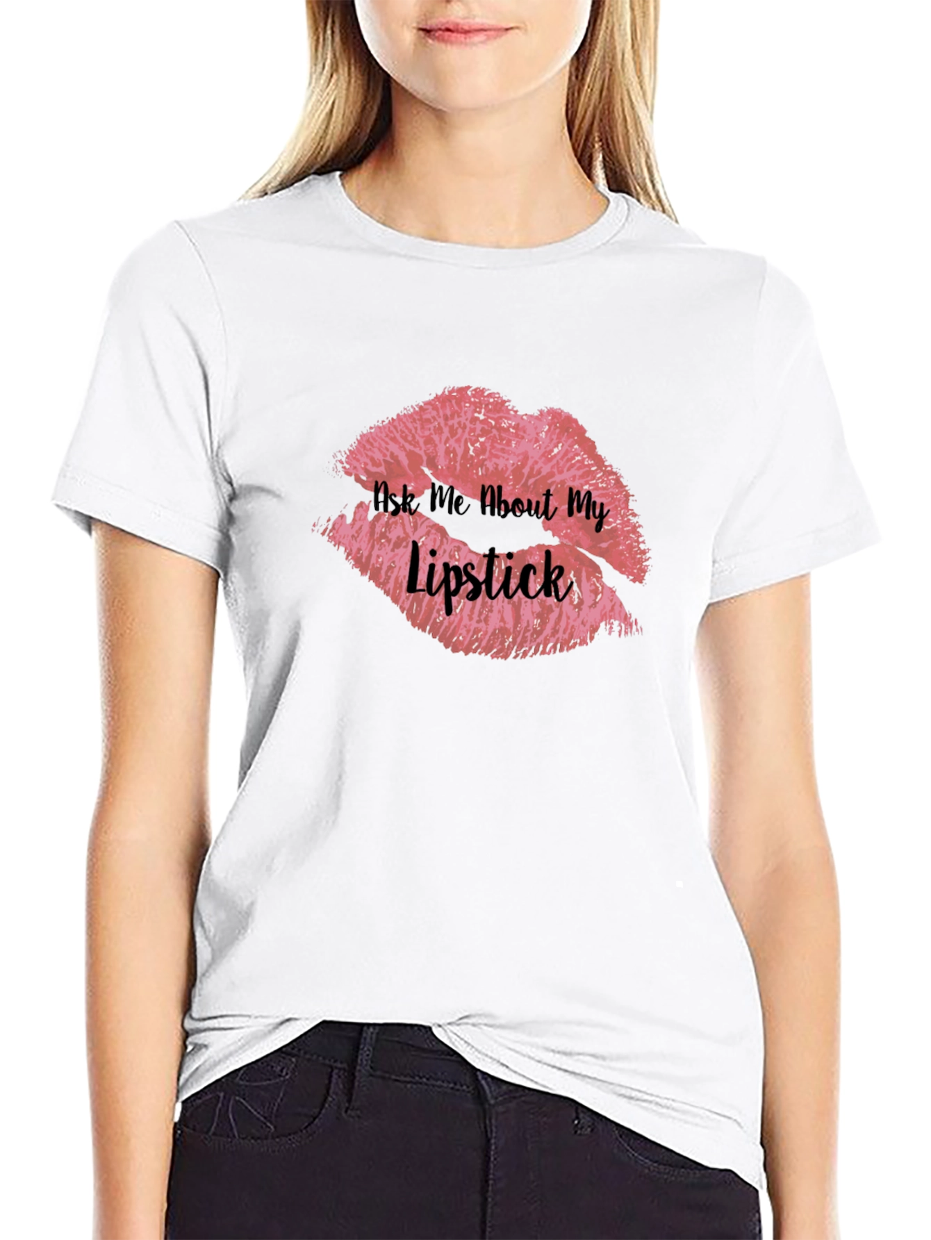 Black Ask Me About My Lipstick T-Shirt view 9