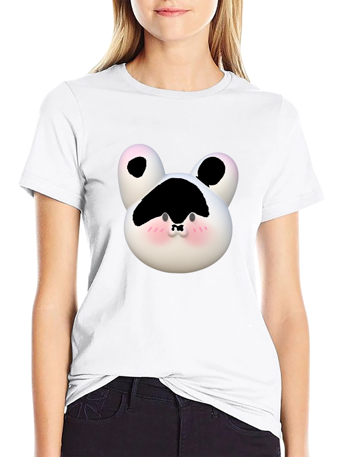 Black Cute Cartoon Cow Face Black T-Shirt view 9