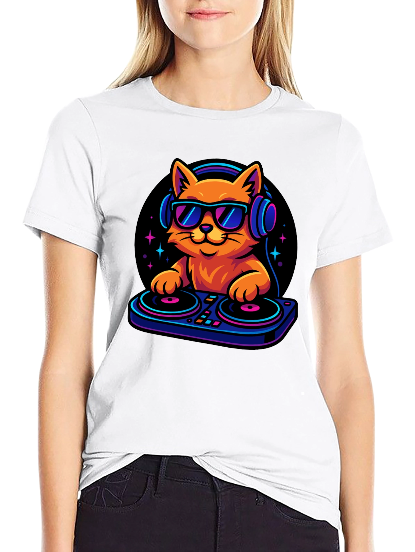Black DJ Cat T-Shirt - Cool Cat with Headphones! view 9