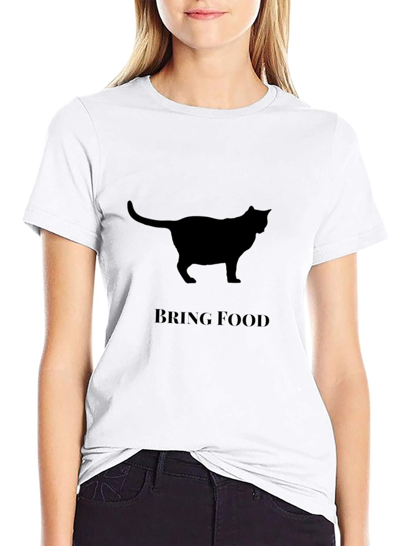 Black Cat Silhouette "Bring Food" Graphic T-Shirt view 9