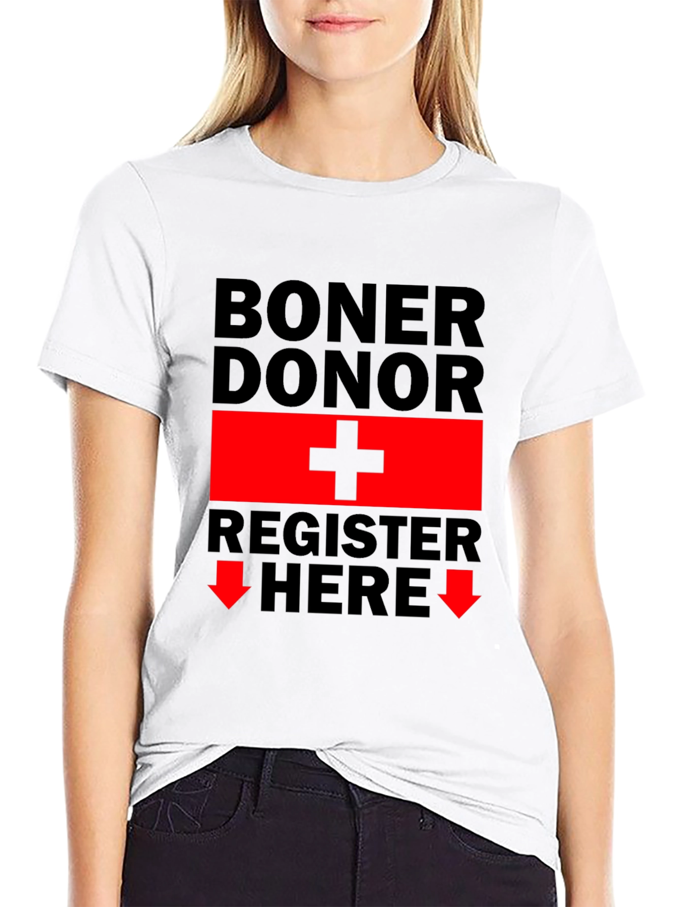 Black Boner Donor Register Here Funny Graphic Tee view 9
