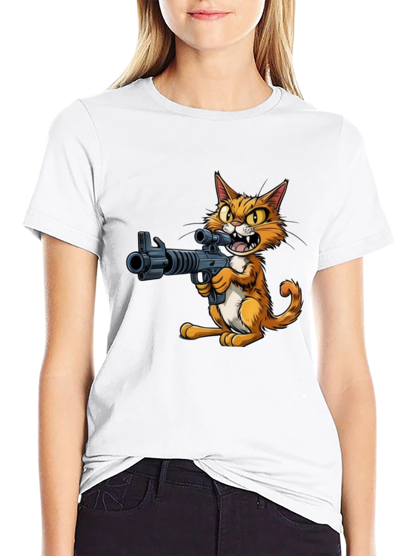 Black Cat with Gun Graphic T-Shirt view 9