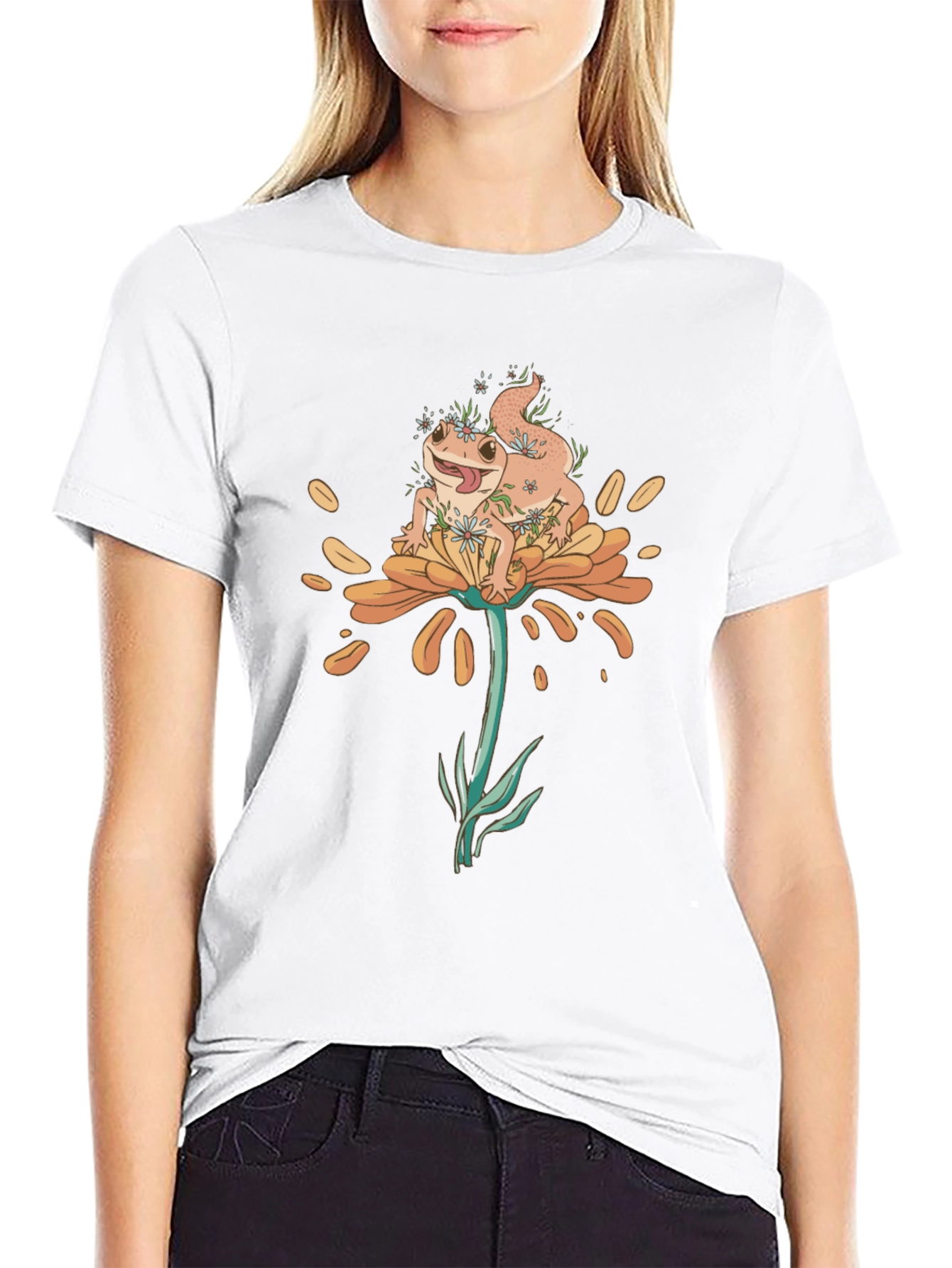 Black Gecko on Flower Graphic T-Shirt - Black view 9
