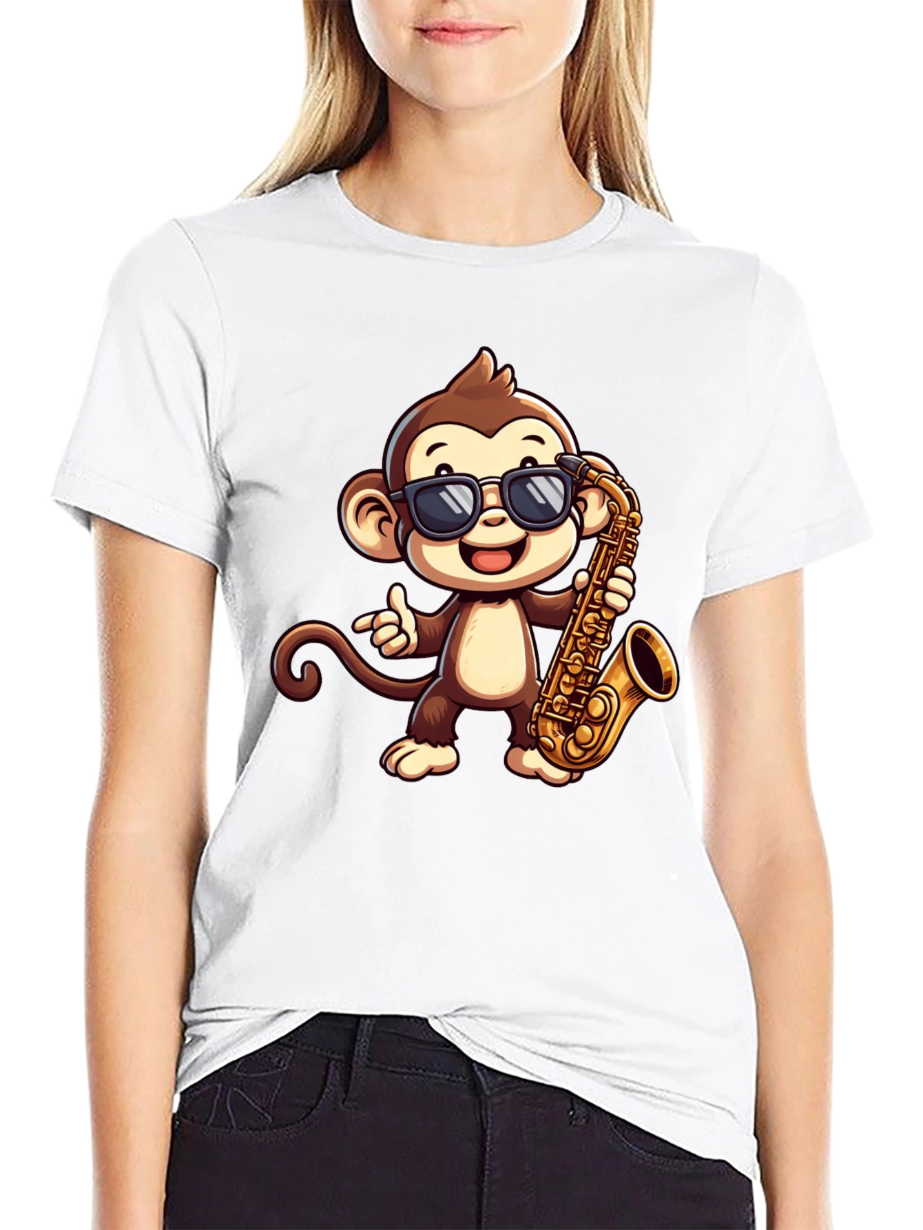 Black Monkey Saxophone Graphic Tee - Cool Cartoon T-Shirt view 9