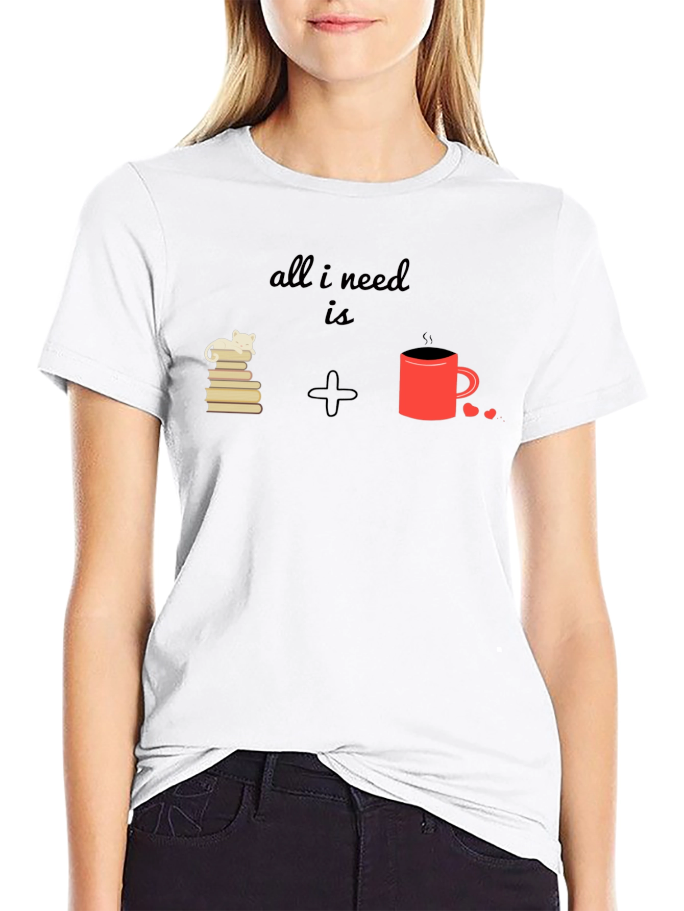Black All I Need Is Cat Books Coffee T-Shirt view 9