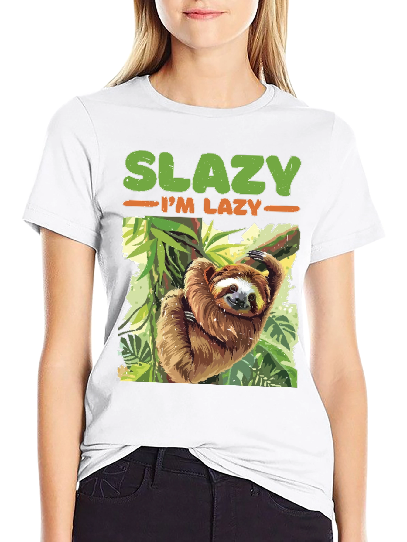 Black Slazy I'm Lazy Sloth T-Shirt view 9