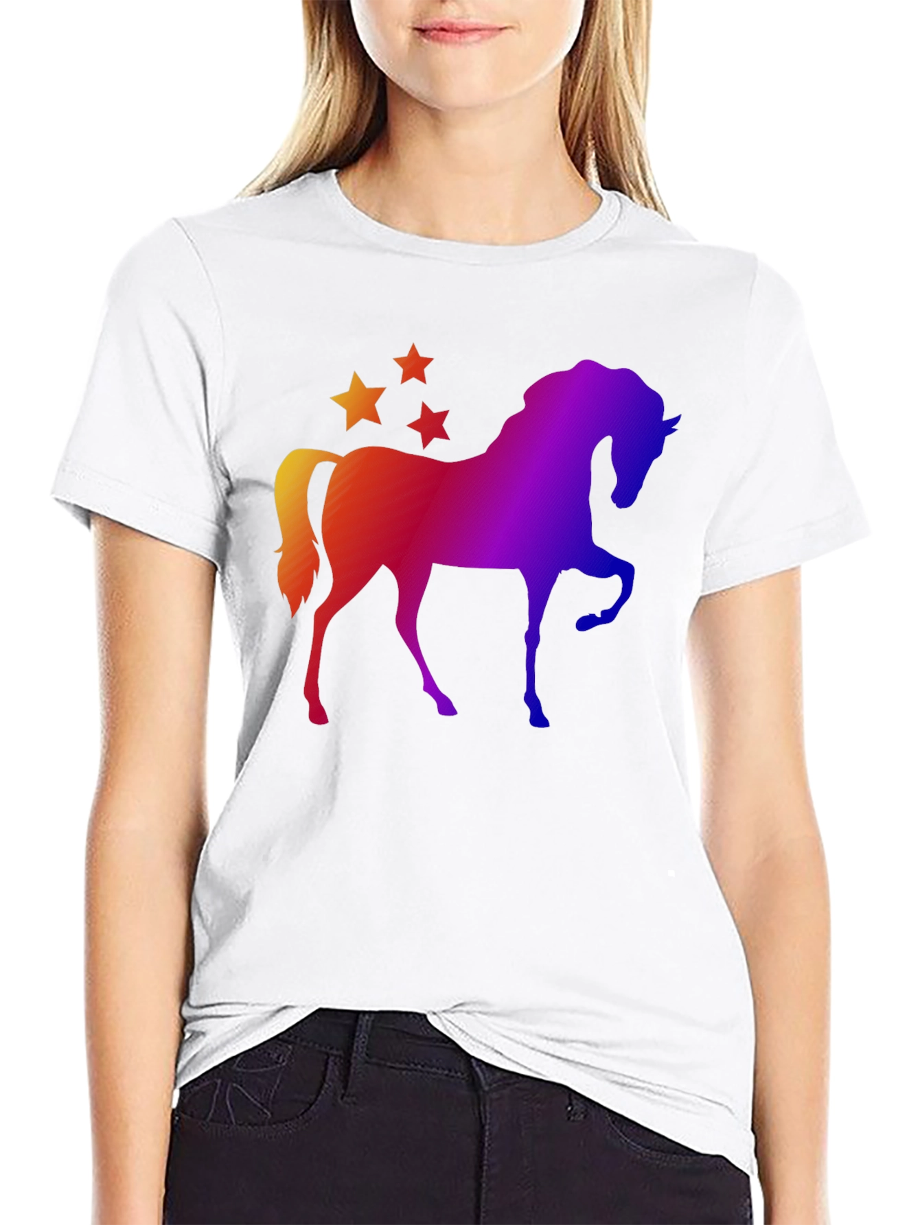 Black Rainbow Horse and Stars Graphic Tee view 9