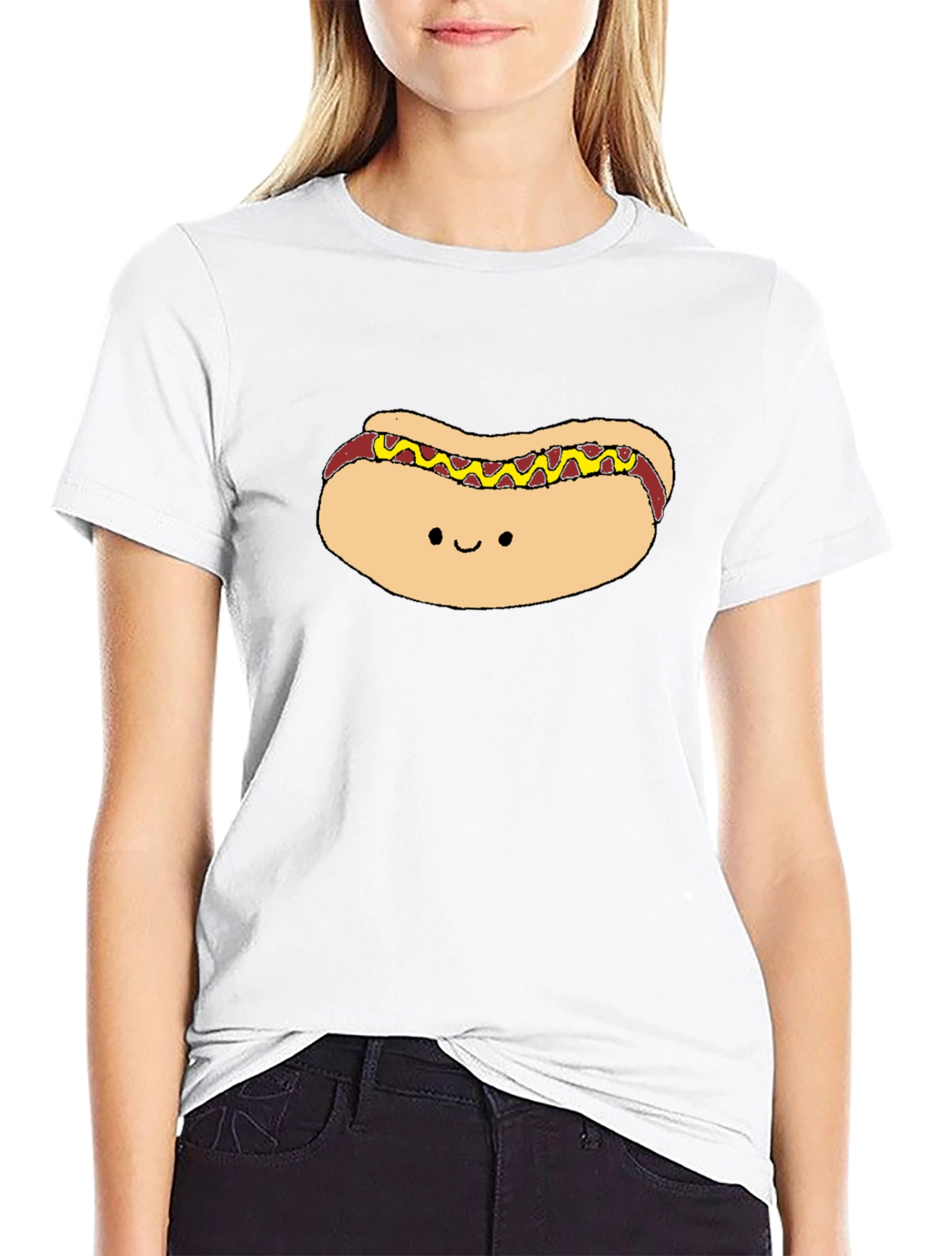 Black Cute Hotdog Graphic Black T-Shirt view 9