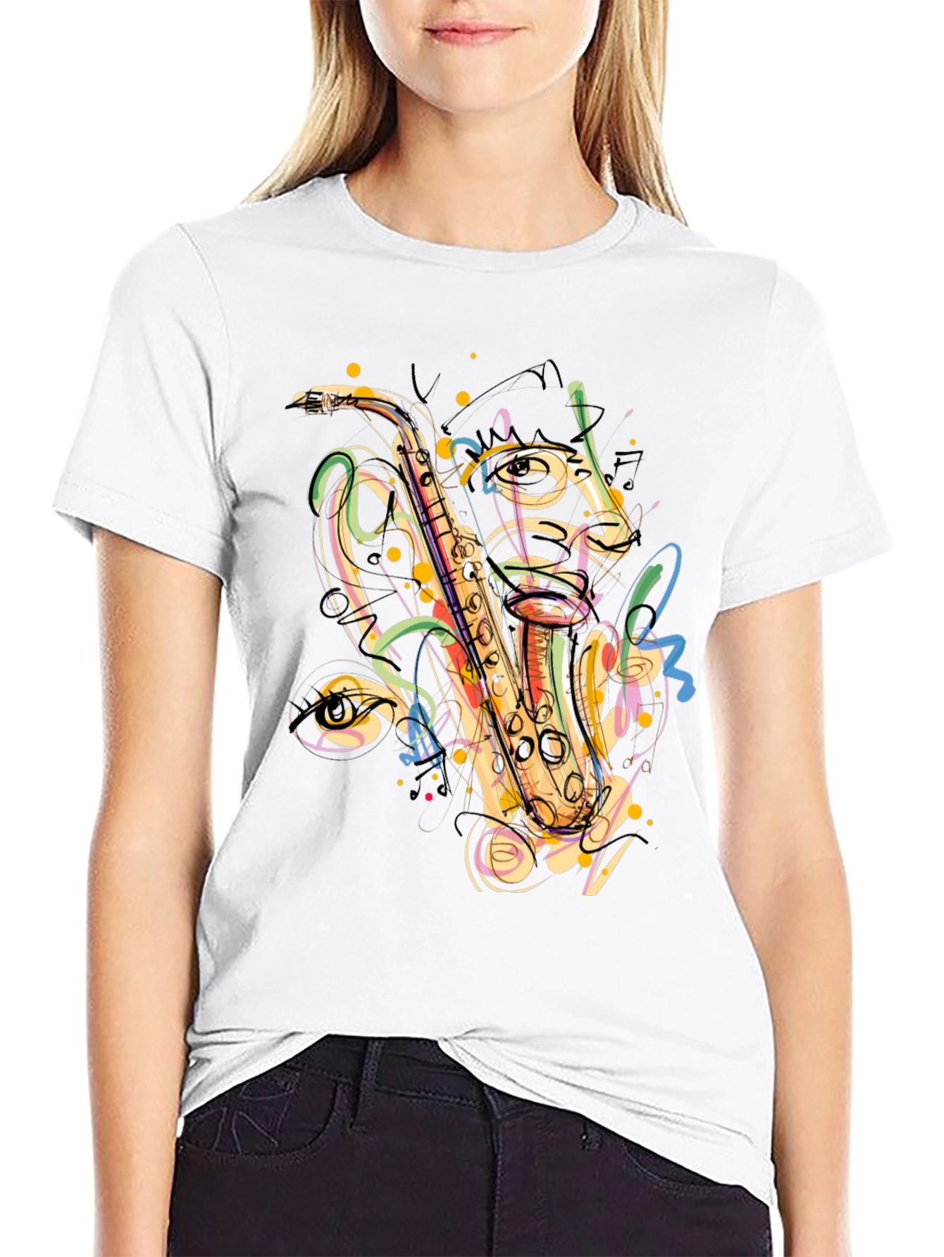 Black Saxophone Graphic Print Black T-Shirt view 9