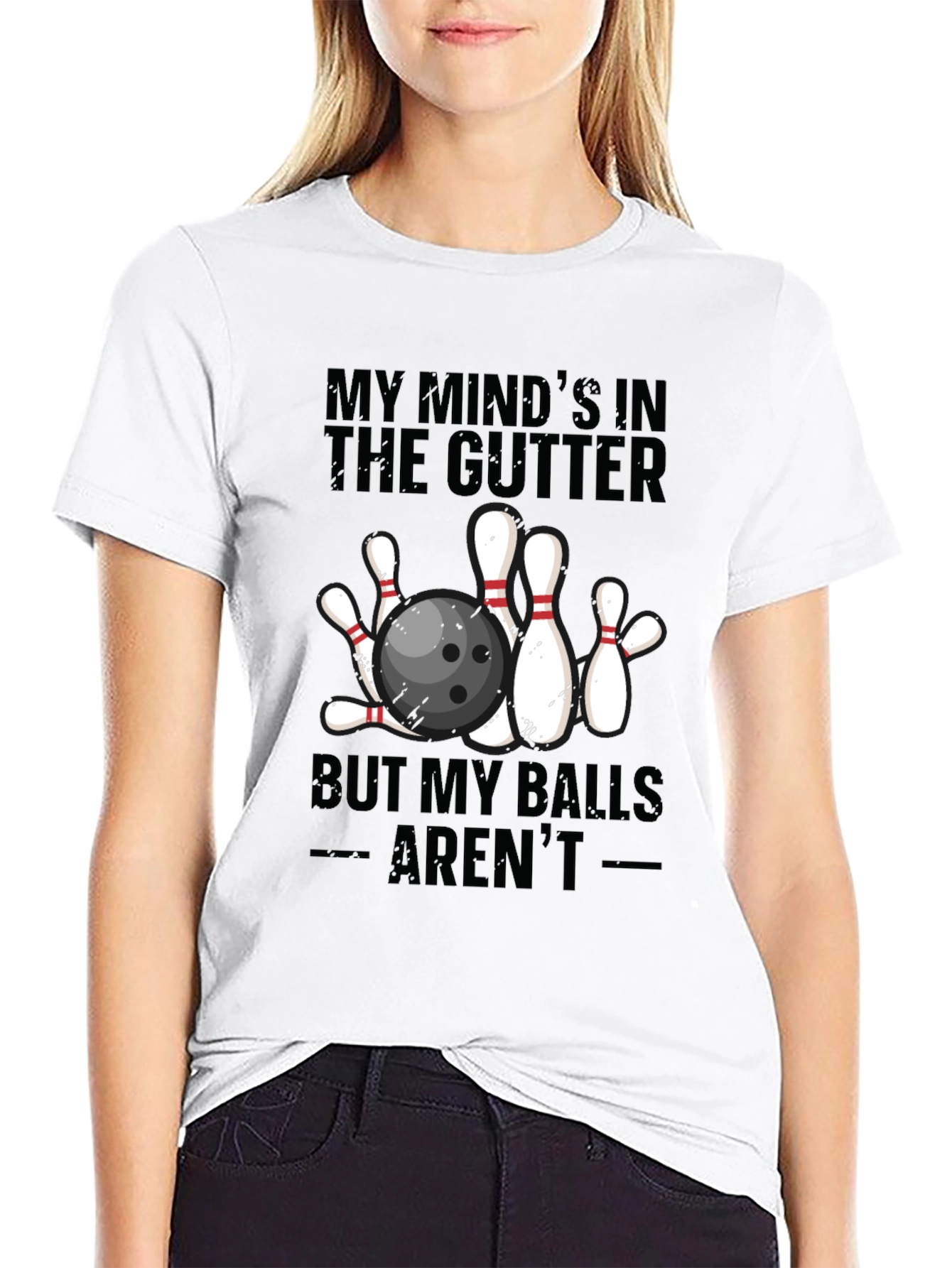 Black Bowling Humor Graphic Tee - Mind in the Gutter view 9