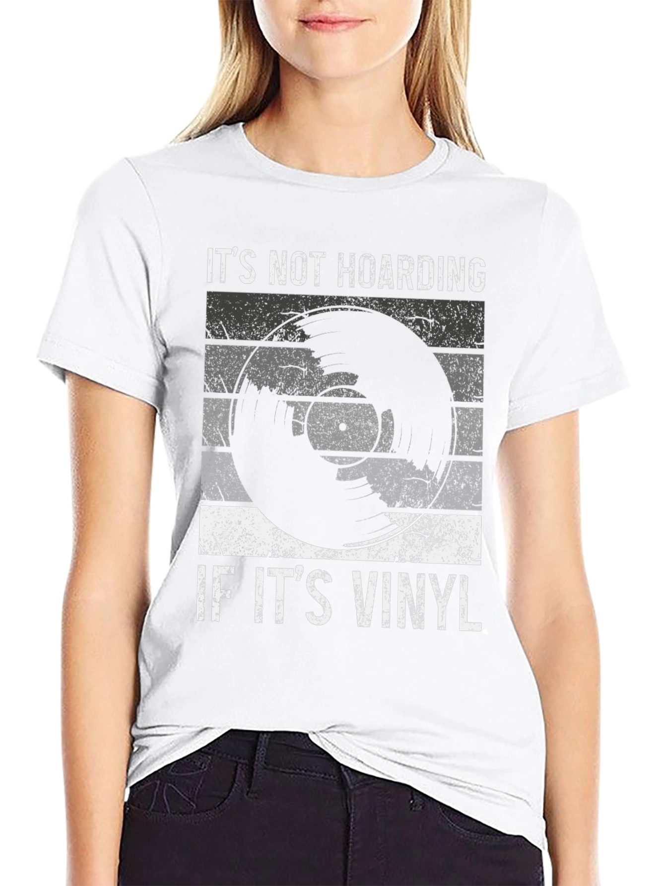 Black It's Not Hoarding If It's Vinyl T-Shirt view 9