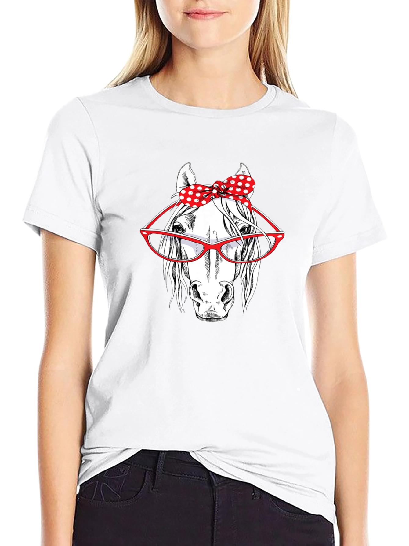 Black Horse with Glasses Graphic T-Shirt view 9