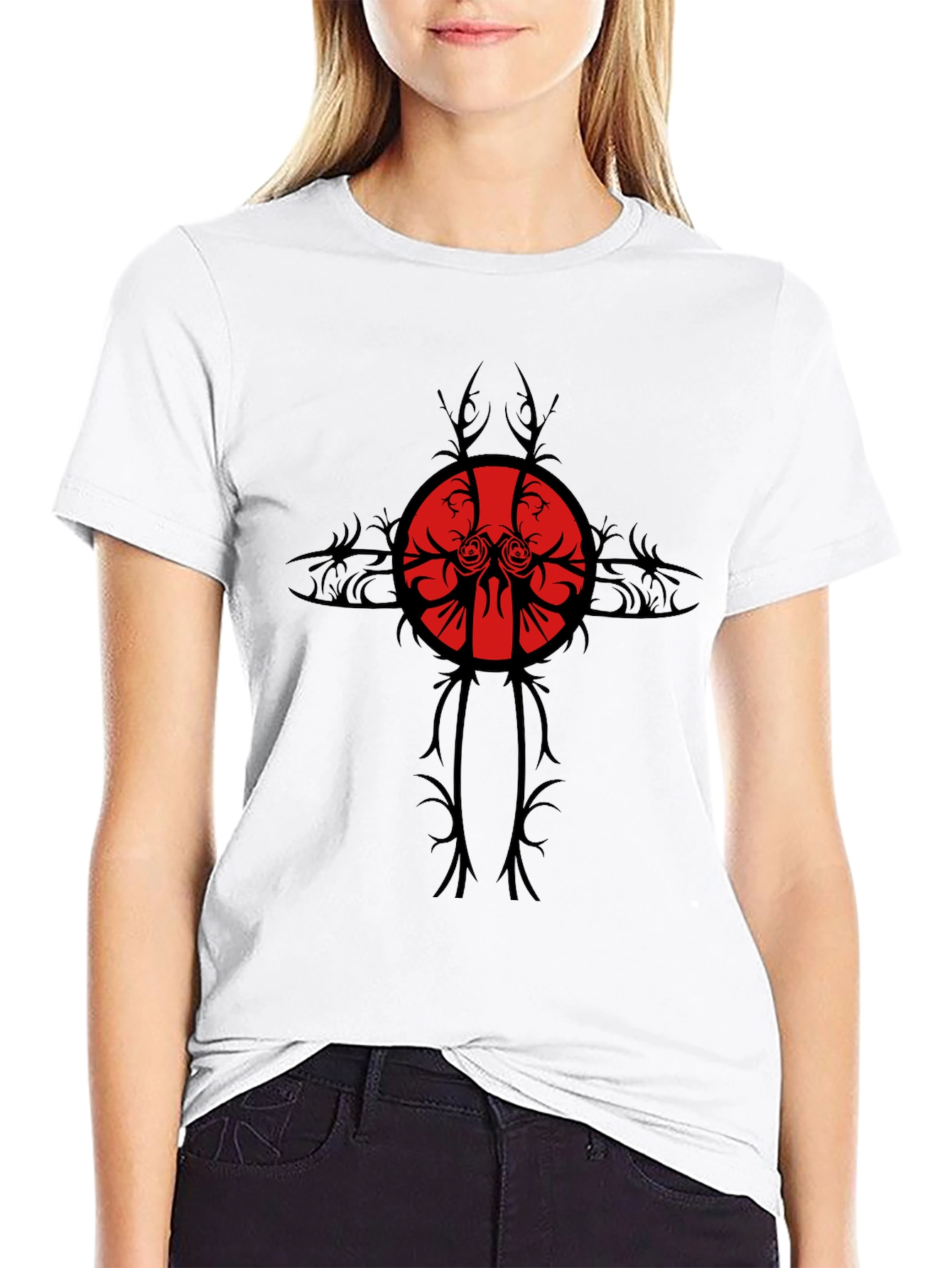 Red Rose Cross Graphic Tee - 9