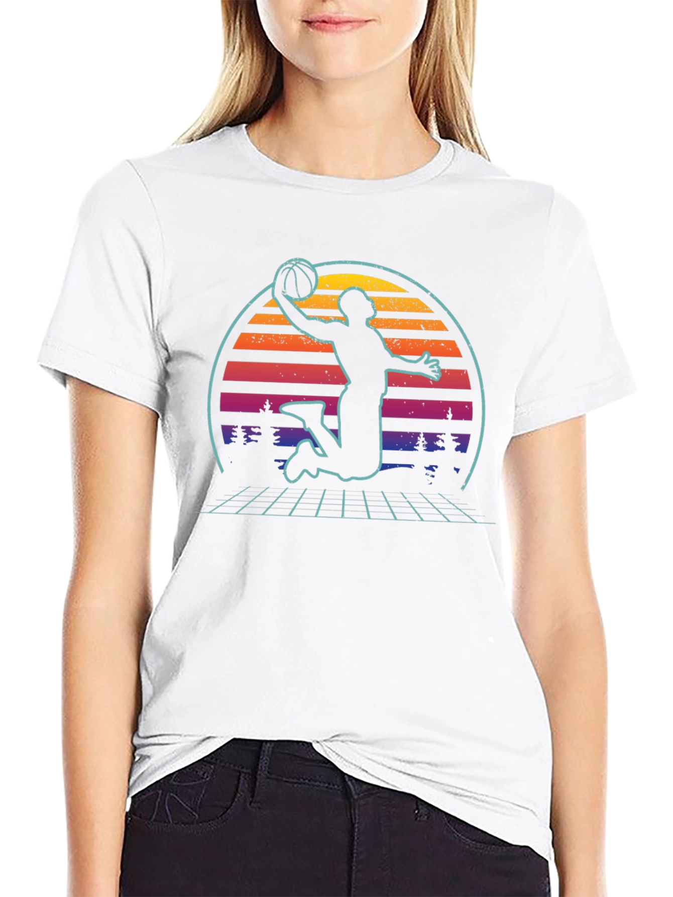 Black Retro Sunset Basketball Graphic Tee view 9
