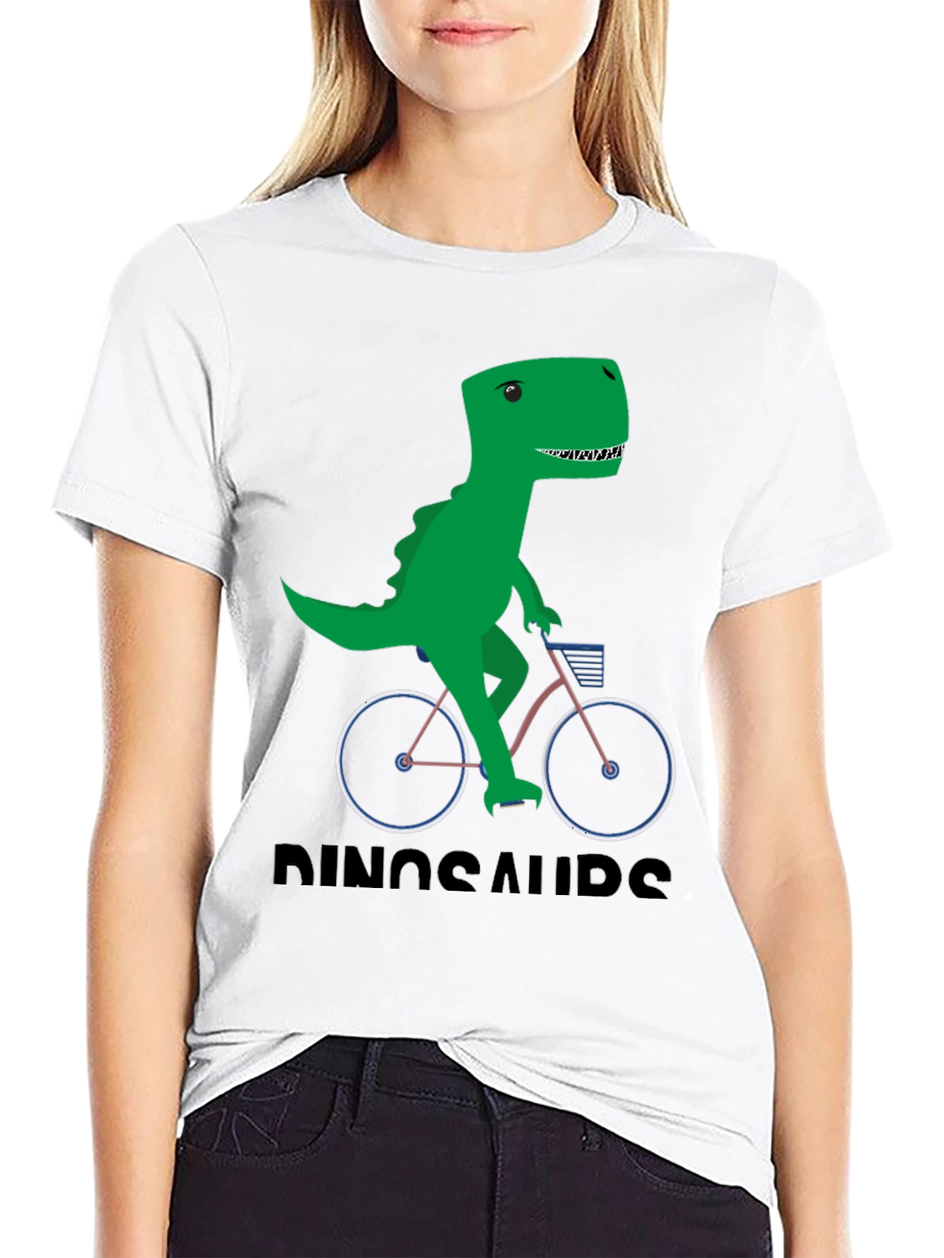 Black Dinosaur Riding Bike Graphic T-Shirt view 9