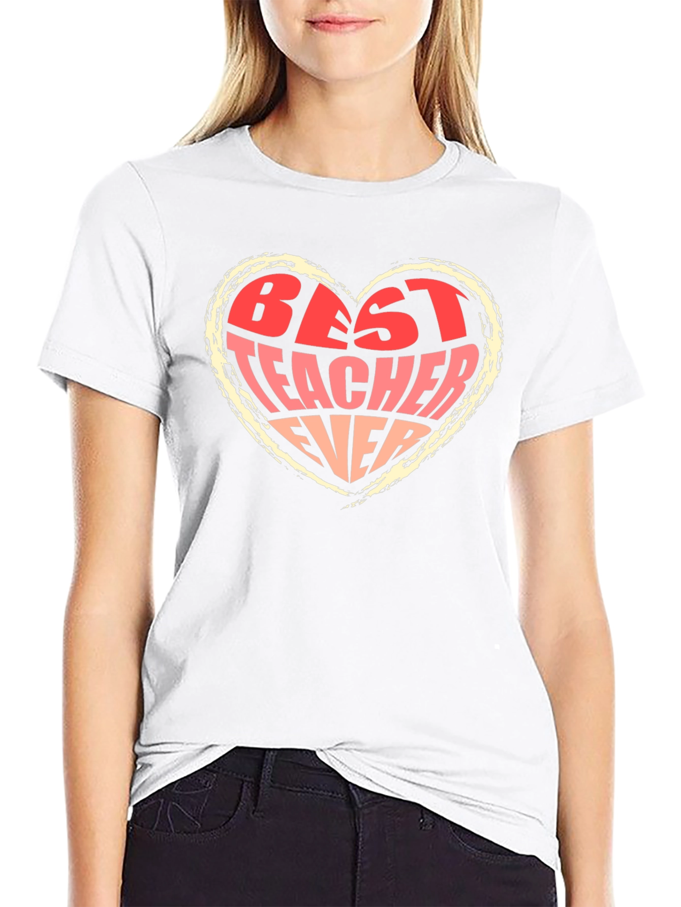 Black Best Teacher Ever Heart Graphic Tee - Black view 9