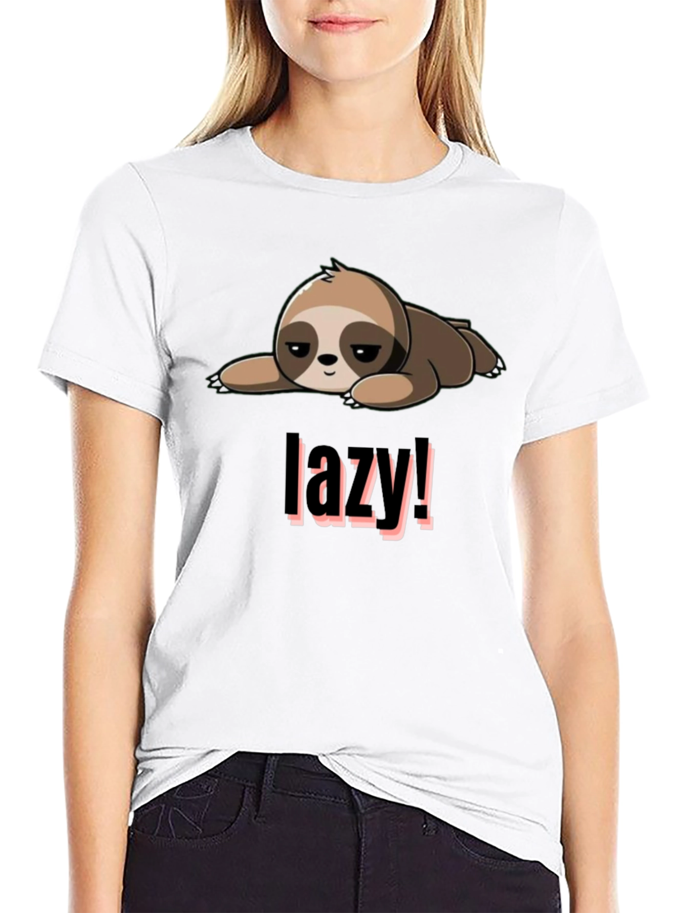 Black Lazy Sloth Graphic Tee - Black Cotton Blend view 9