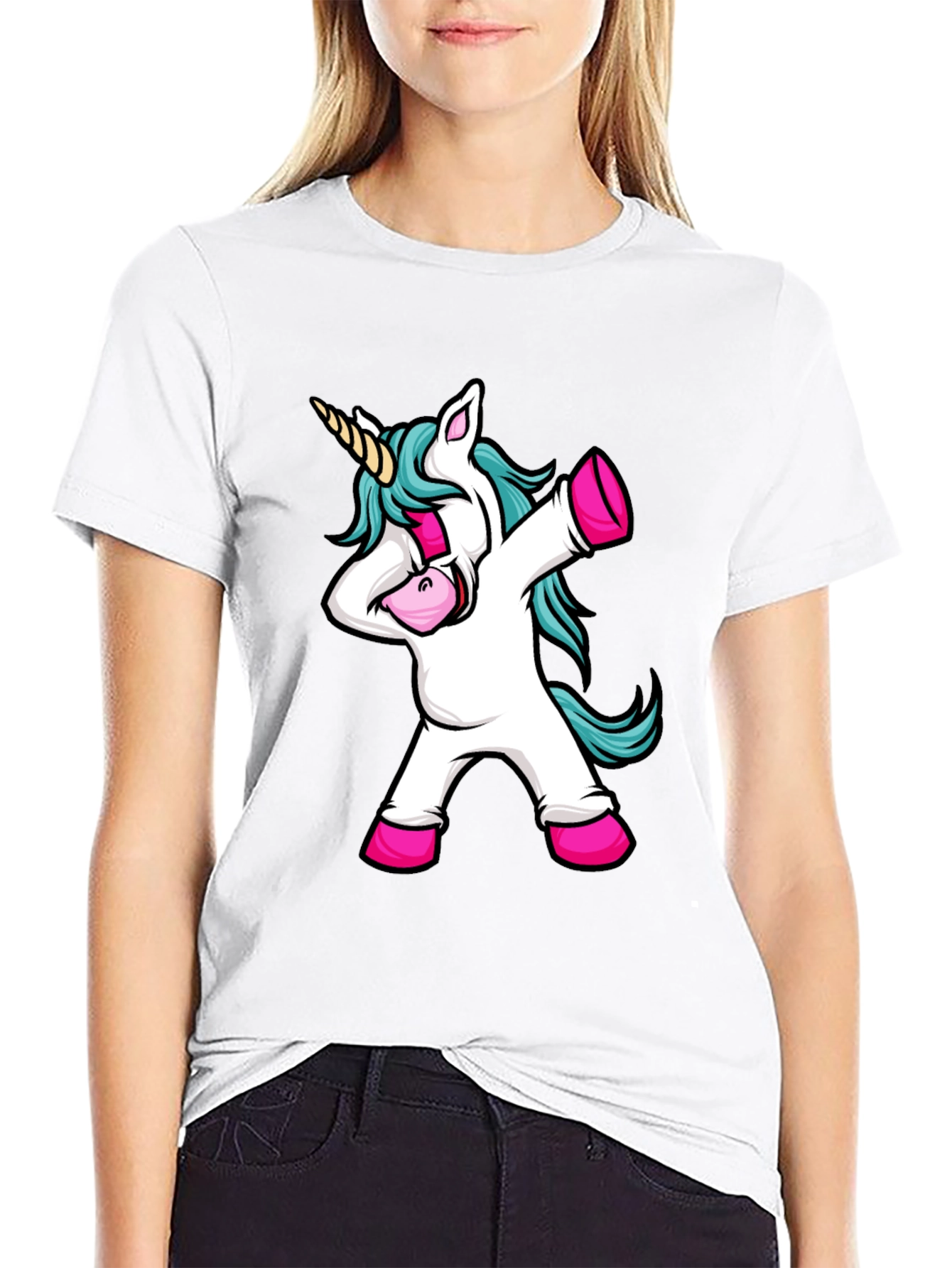 Black Dabbing Unicorn Black Graphic Tee view 9
