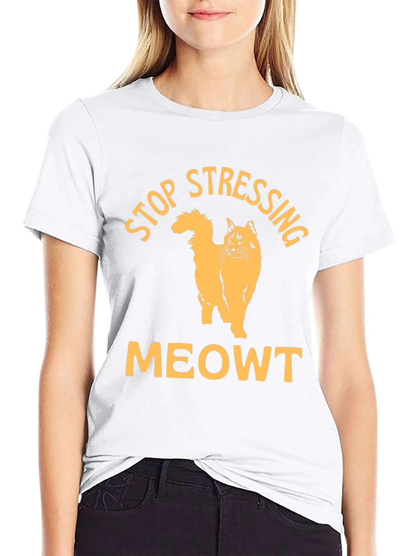Black Stop Stressing Meowt Black T-Shirt view 9