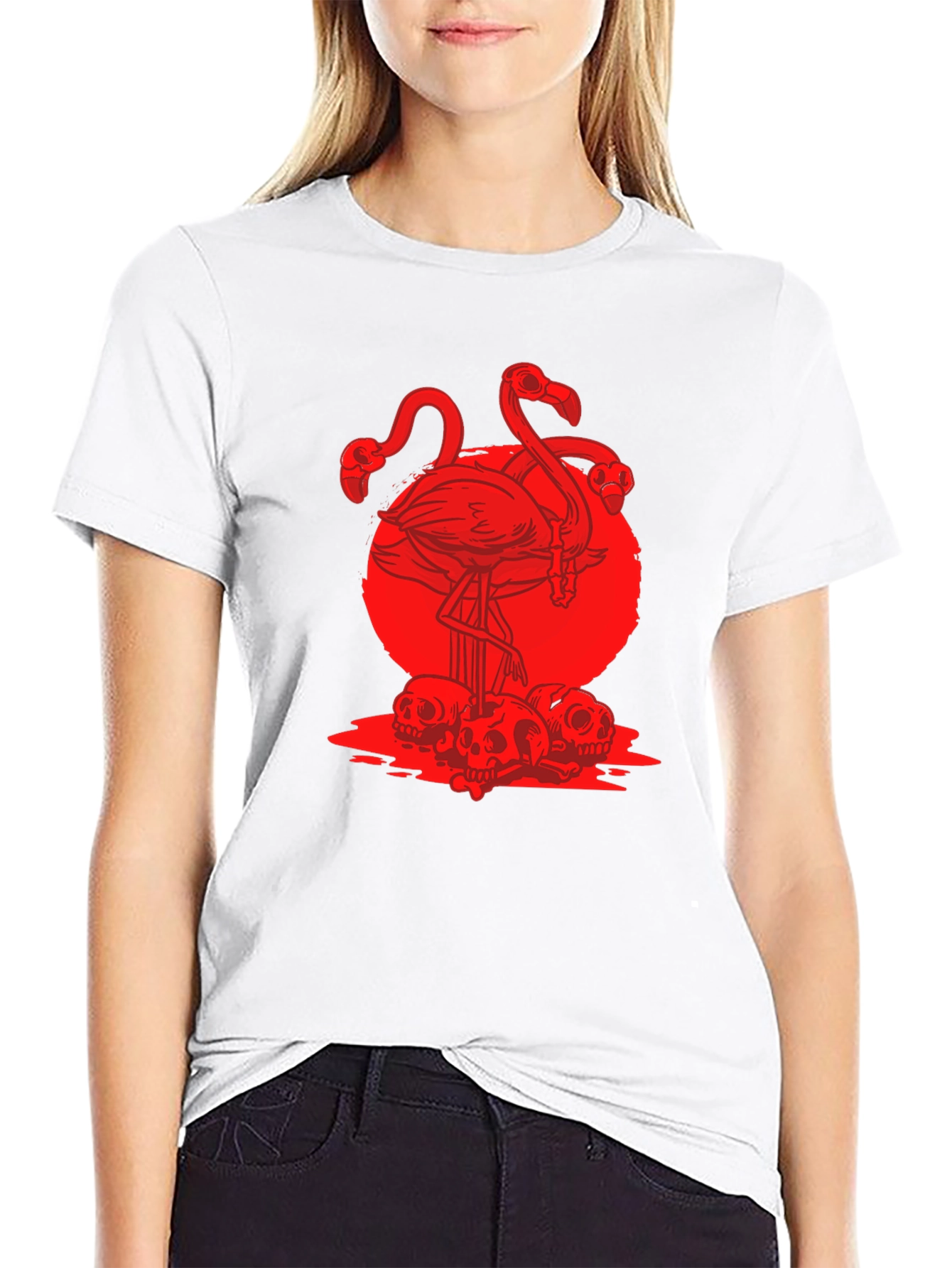 Black Flamingo Skulls Graphic T-Shirt view 9